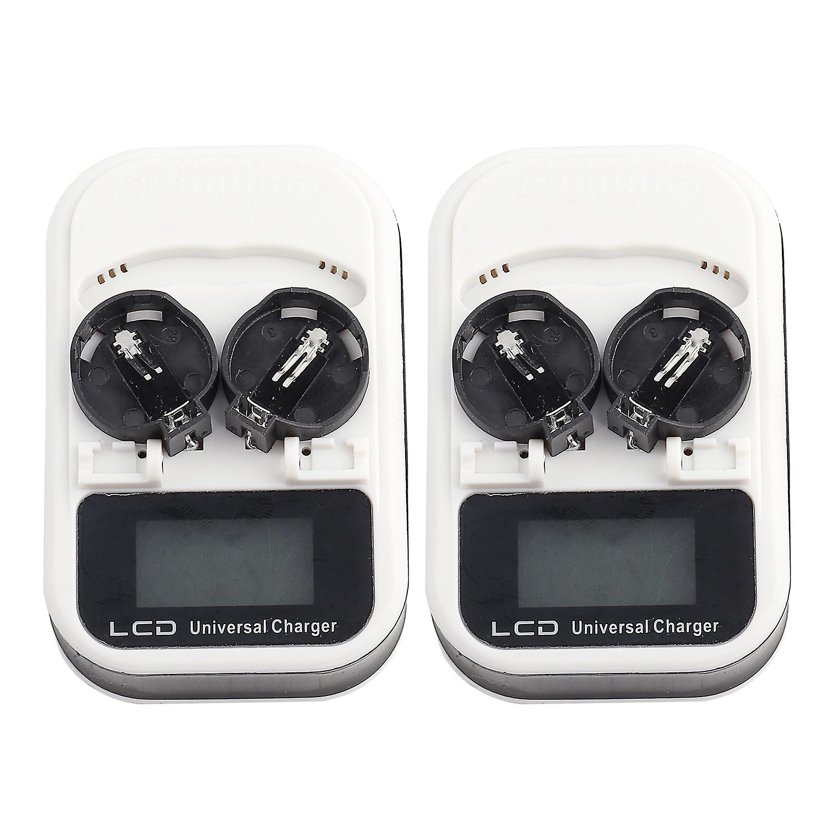 Pack of 2 rechargeable chargers with LCD display for LIR2016, LIR2025 and LIR2032 lithium button batteries