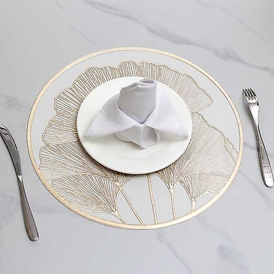 Round Heat Resistant Placemat Ginkgo Design Protection Gold Silver Table Leaf Mat Anti-Scalding Insulated
