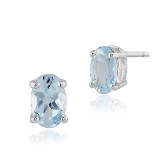 Classic Oval Aquamarine Stud Earrings in 9ct White Gold...