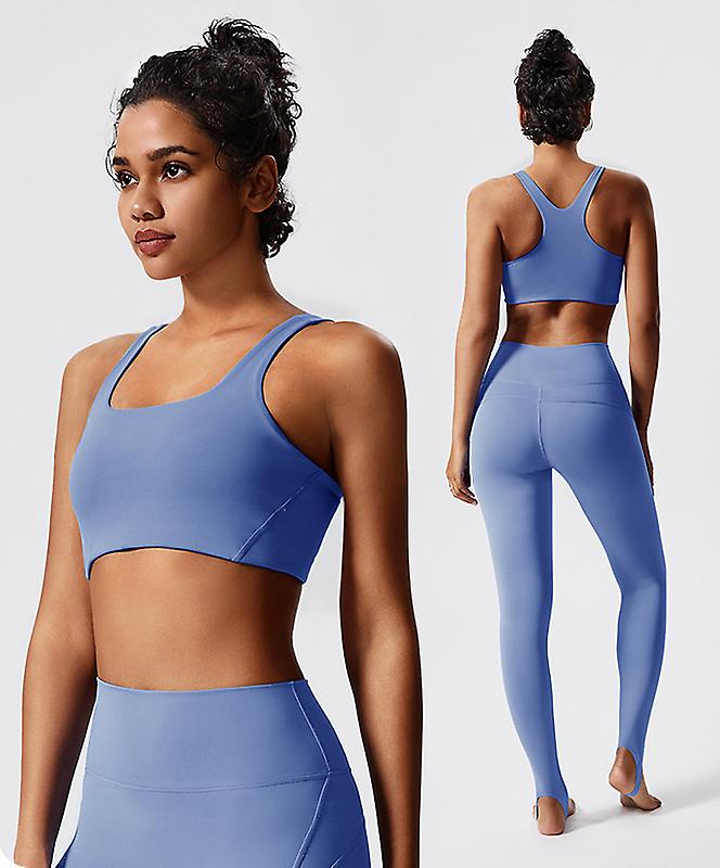 Eco-friendly Recycled Fabric Yoga Leggings With Stirrups And Padded Strappy Sports Bras Medium Support Yoga Bra