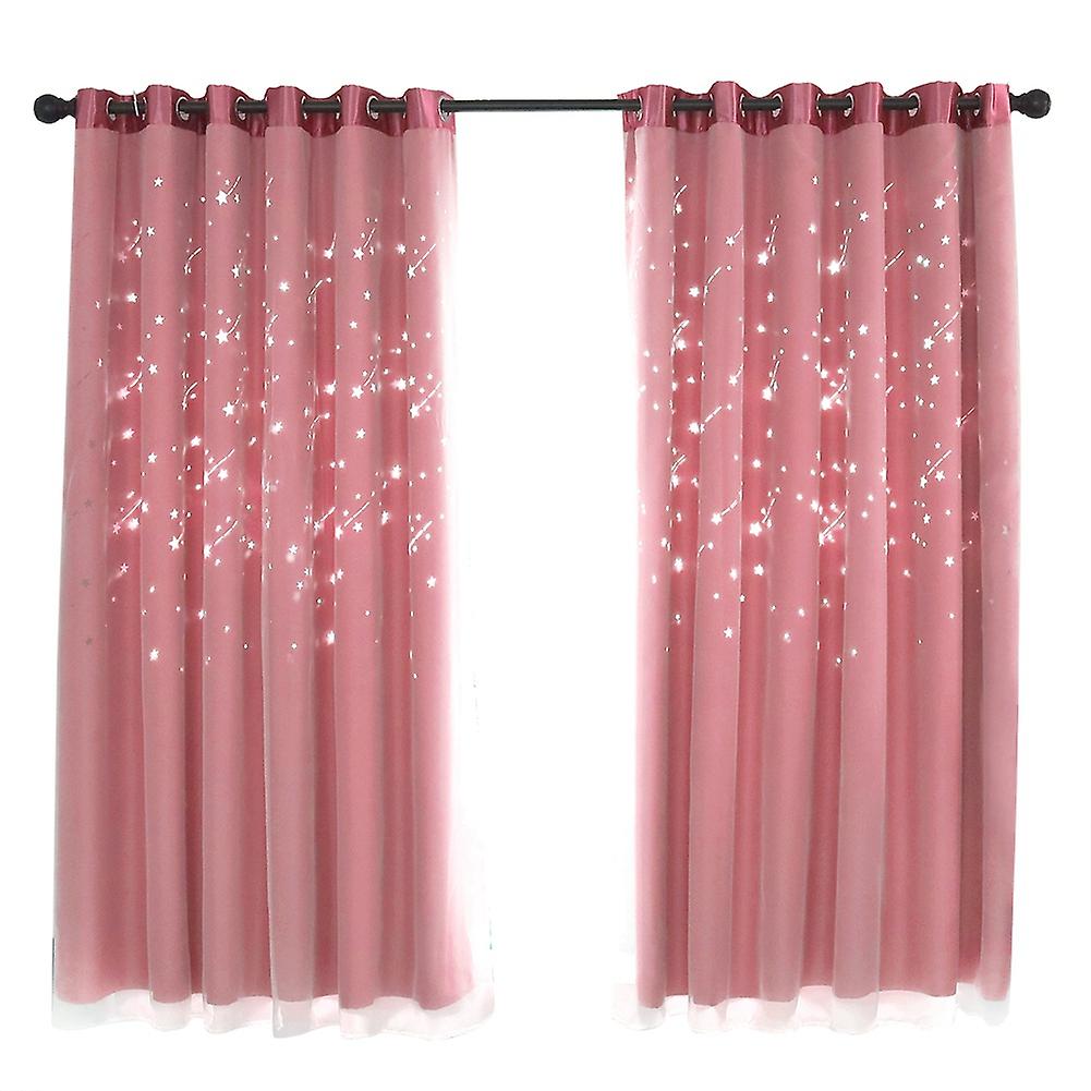 Double Layer Darkening Blackout Window Curtain for Bedroom(Pink)