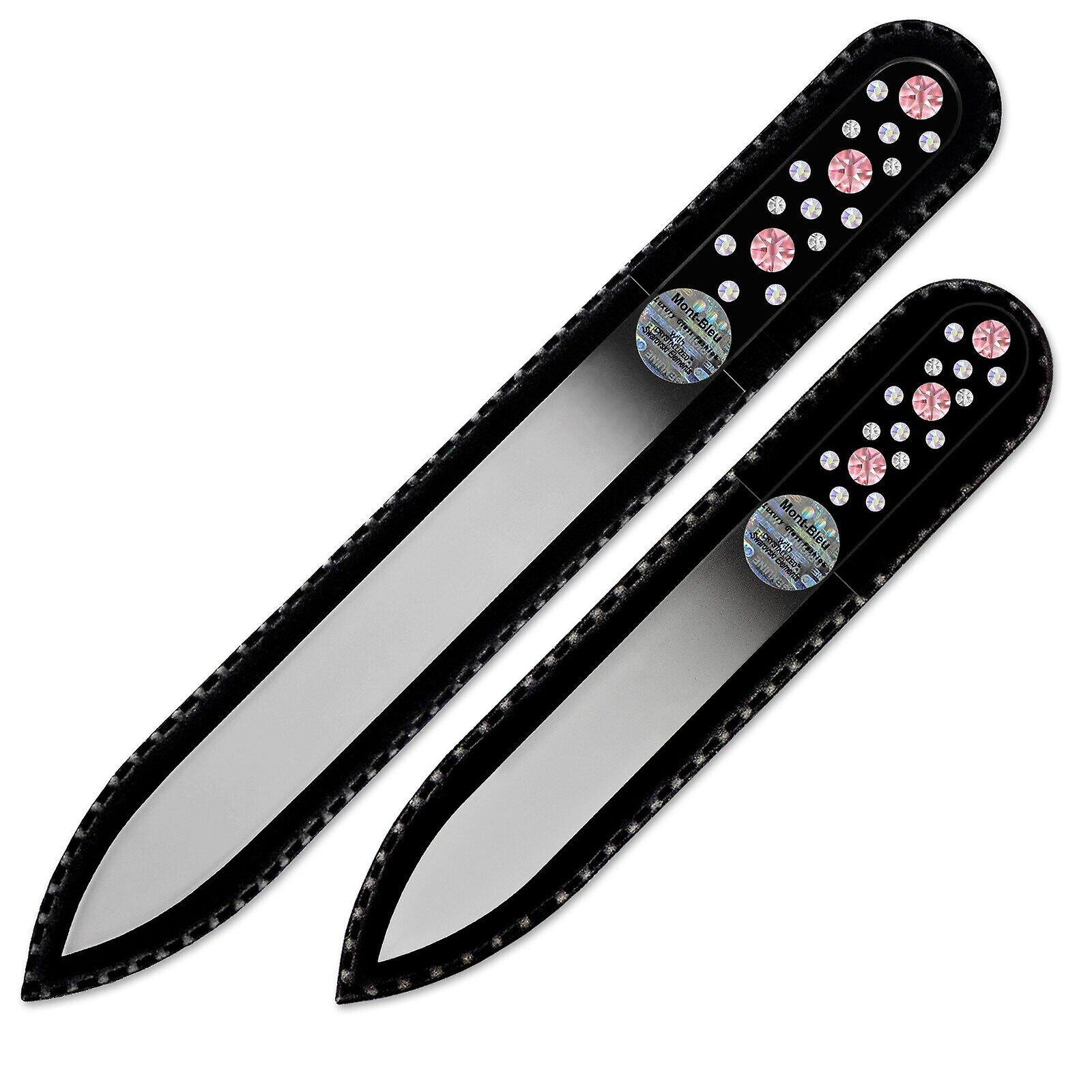 Set of 2 Black Glass Nail Files with crystals CNB-MS - Light Rose - Crystal AB