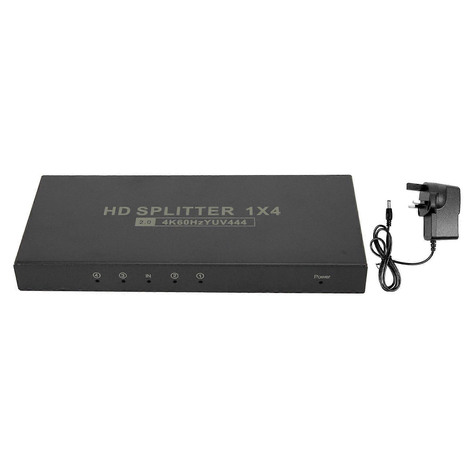 HD Multimedia Interface 2.0 Splitter 4K 60Hz 1 in 4 Out 18Gbps HDCP2.2 RGB444 Duplicate Mirror Screen Adapter 100?240V UK Plug