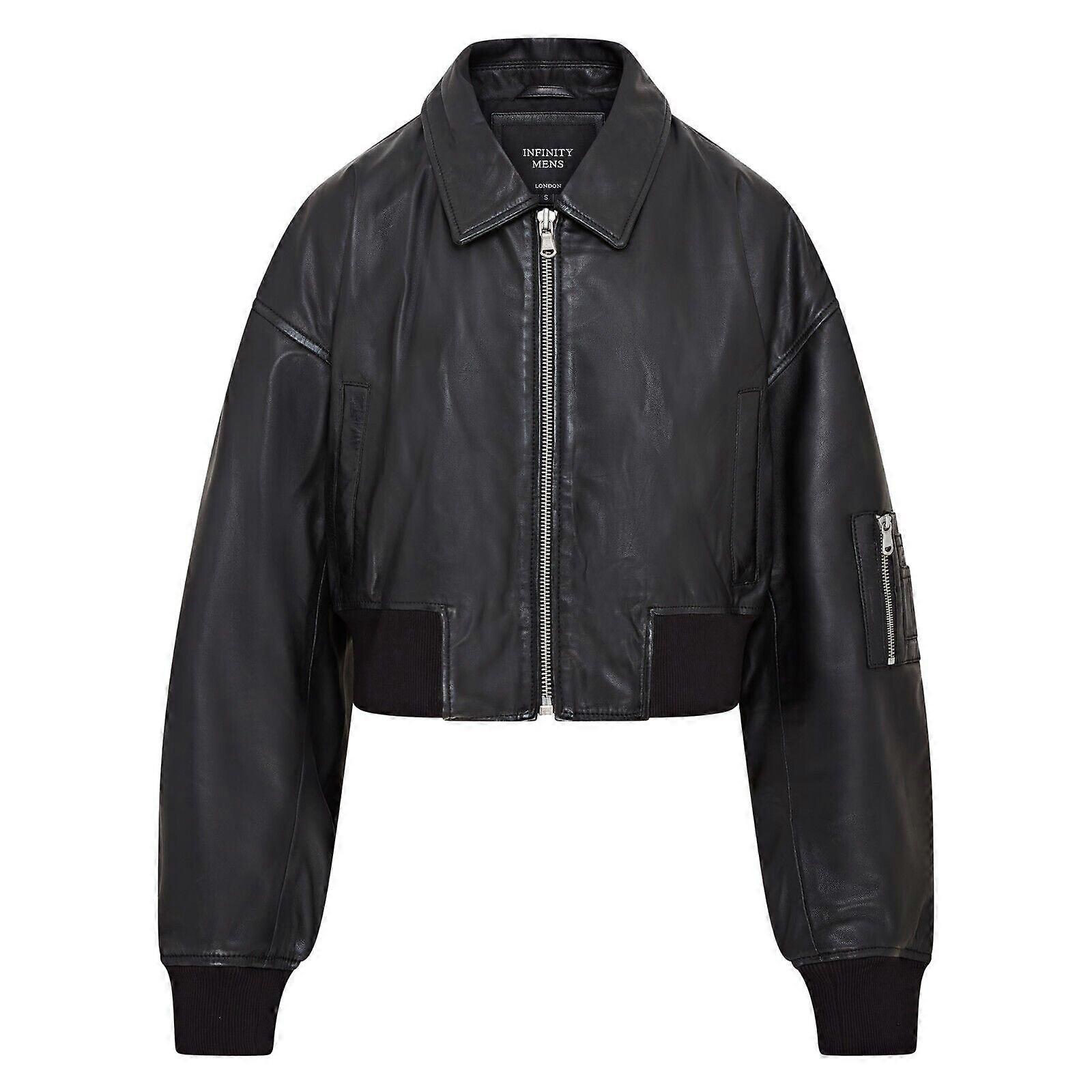Womens Oversized Black MA-1 Leather Bomber Jacket