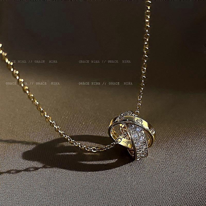 Double Ring Necklace Creative Retro Metal Chain