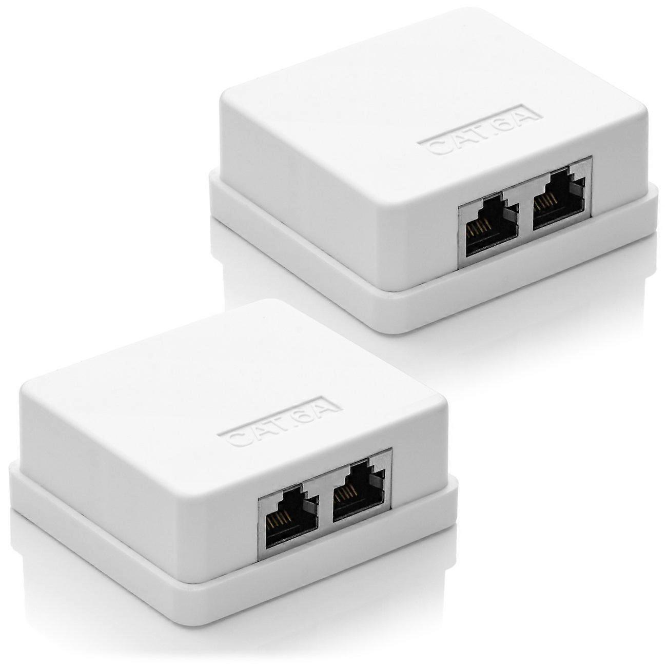 CAT 6a sockets, 2 FTP RJ45 sockets, 10 Gbit Ethernet wall mount shielded LAN, white