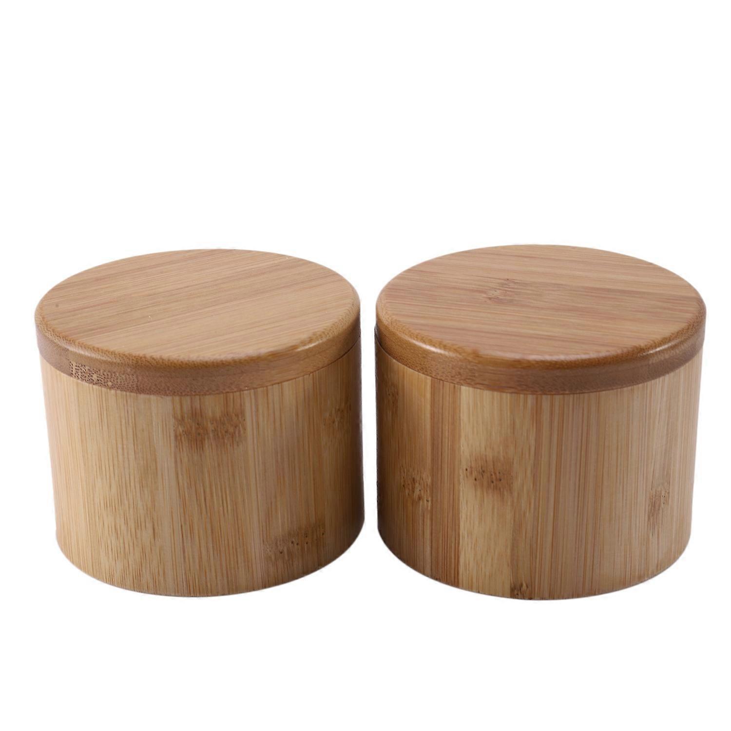 2Pcs Storage Boxes Salt Box Wooden Bamboo Storage Box With Magnetic Swivel Lid Container For Kitche