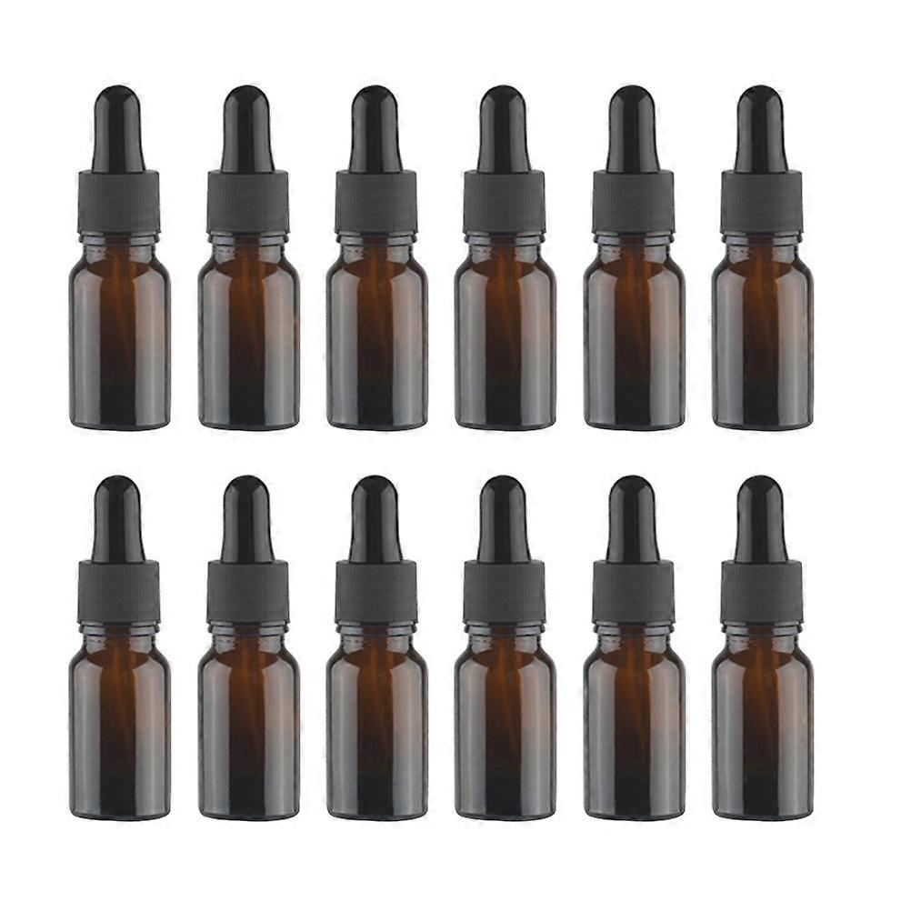 12pcs 10ml Women Essential Oil Bottle Retro Antique Glass Empty Essential Oil Container Dispensing Dropper Bottle Decoration (Brown)