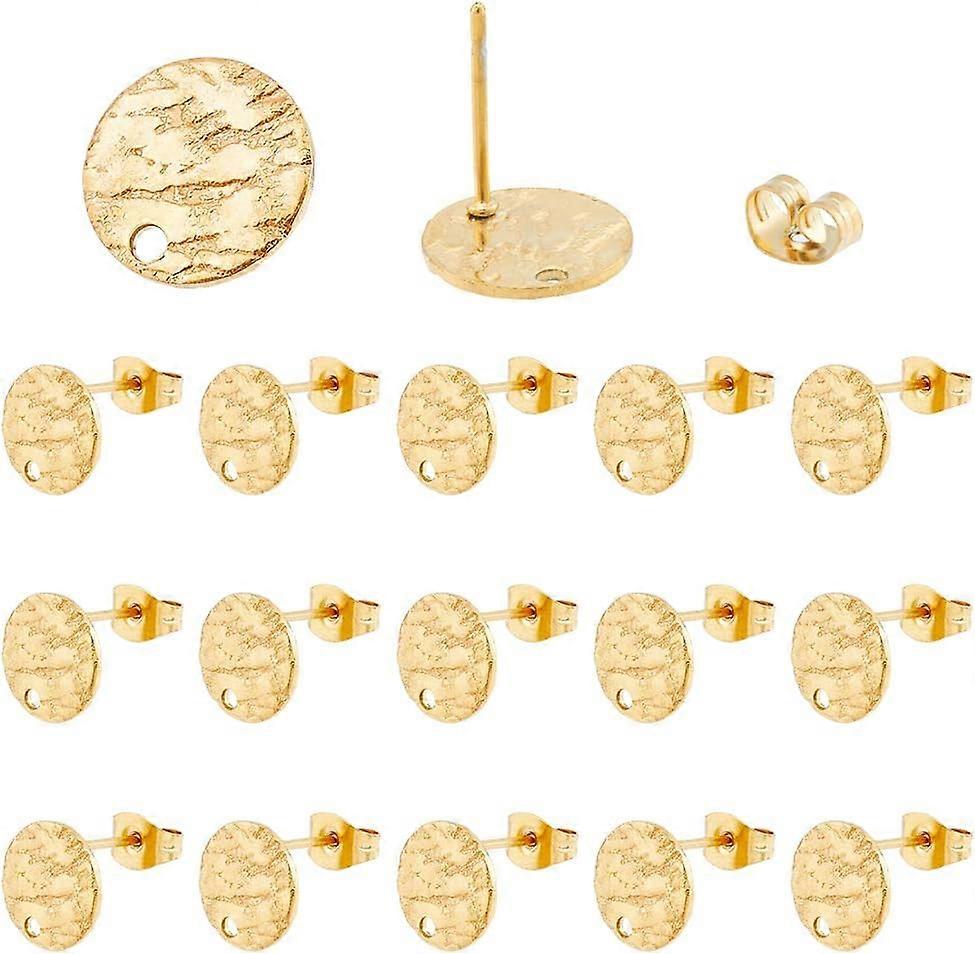 50Pcs Flat Round Stud Earring Findings 10mm Textured Round Earrings with 1.2mm Loop Earring Studs Components Stainless Steel Earrings Posts for DIY Ea