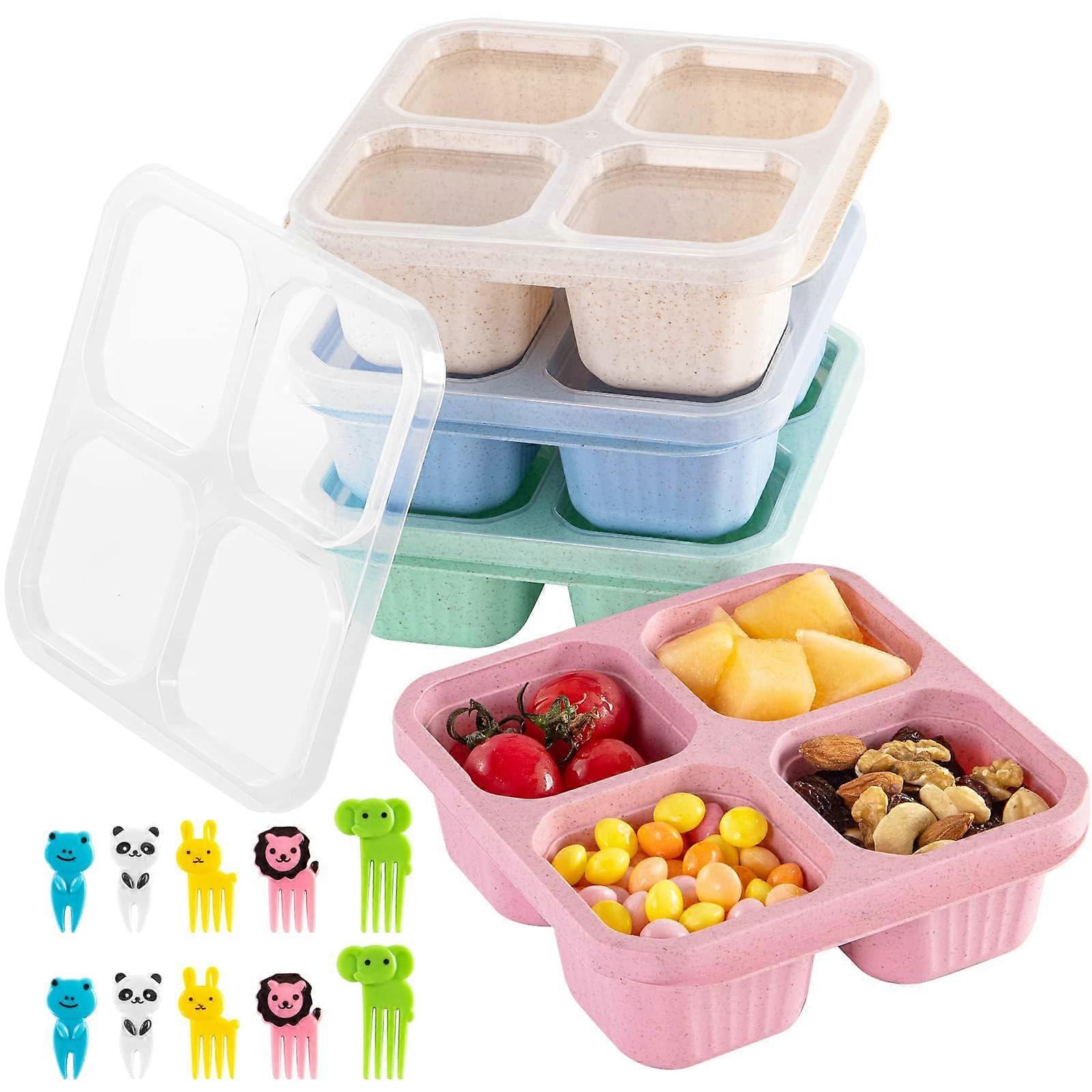 4 Pack Snack Boxes- Stackable Bento Boxes with 4 Compartments, Meal Prep Containers Reusable, Lightweight Lunch Containers for Kids and Adults