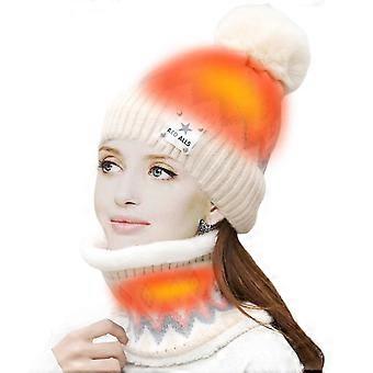 USB beheizte Mütze Hut und Halswärmer weich atmungsaktiv Plüsch dick Ski Mütze Hut Set für Frauen zum Laufen Skifahren
