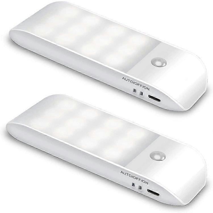[2 Pack]Cool WhiteAutomatic LED Night Light, 12 LED USB Rechargeable Closet Night Light with Motion & Light Sensor, 3 Modes (Auto/On/Off) with Magneti