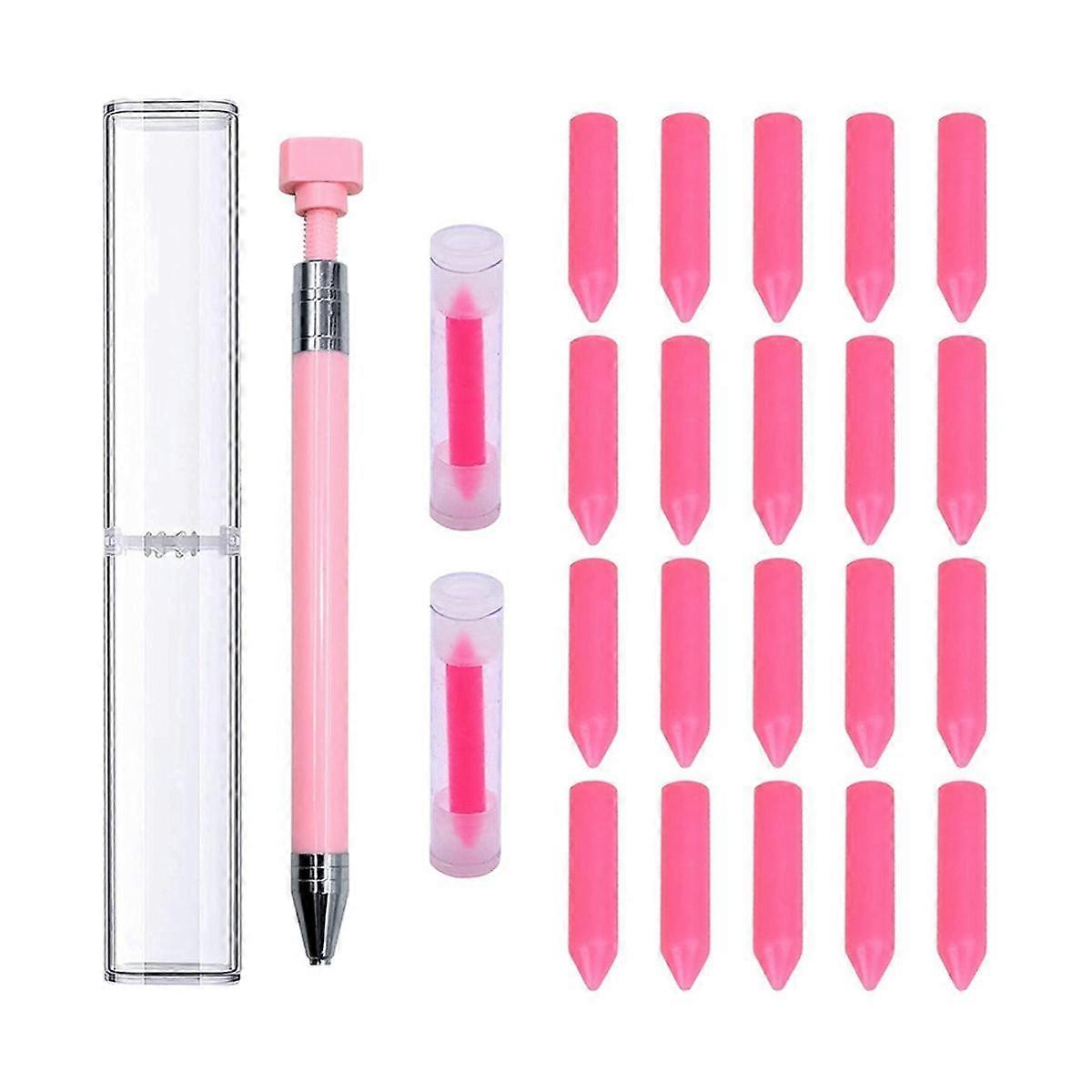 34 Pcs Pens Kit, 2 Pcs Refillable Wax Pen with 32 Pcs Wax, Rotating Glue Point Drill Pen(Pink)