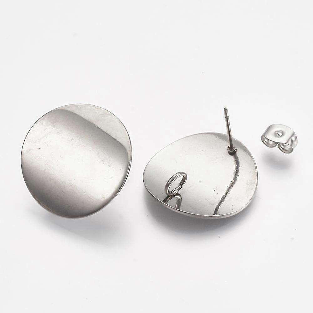 304 Stainless Steel Stud Earring Findings with Loop Curved Flat Round Stainless Steel Color 20mm Hole: 3mm Pin: 0.8mm