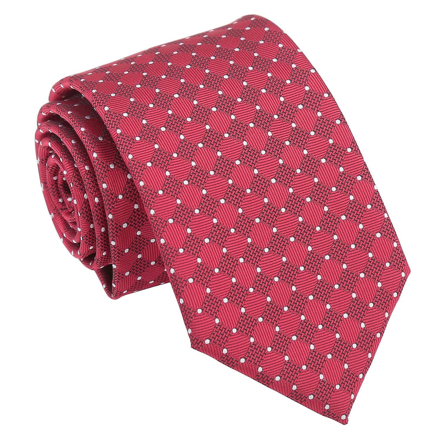 Red and White Geometric Pin Dot Tie