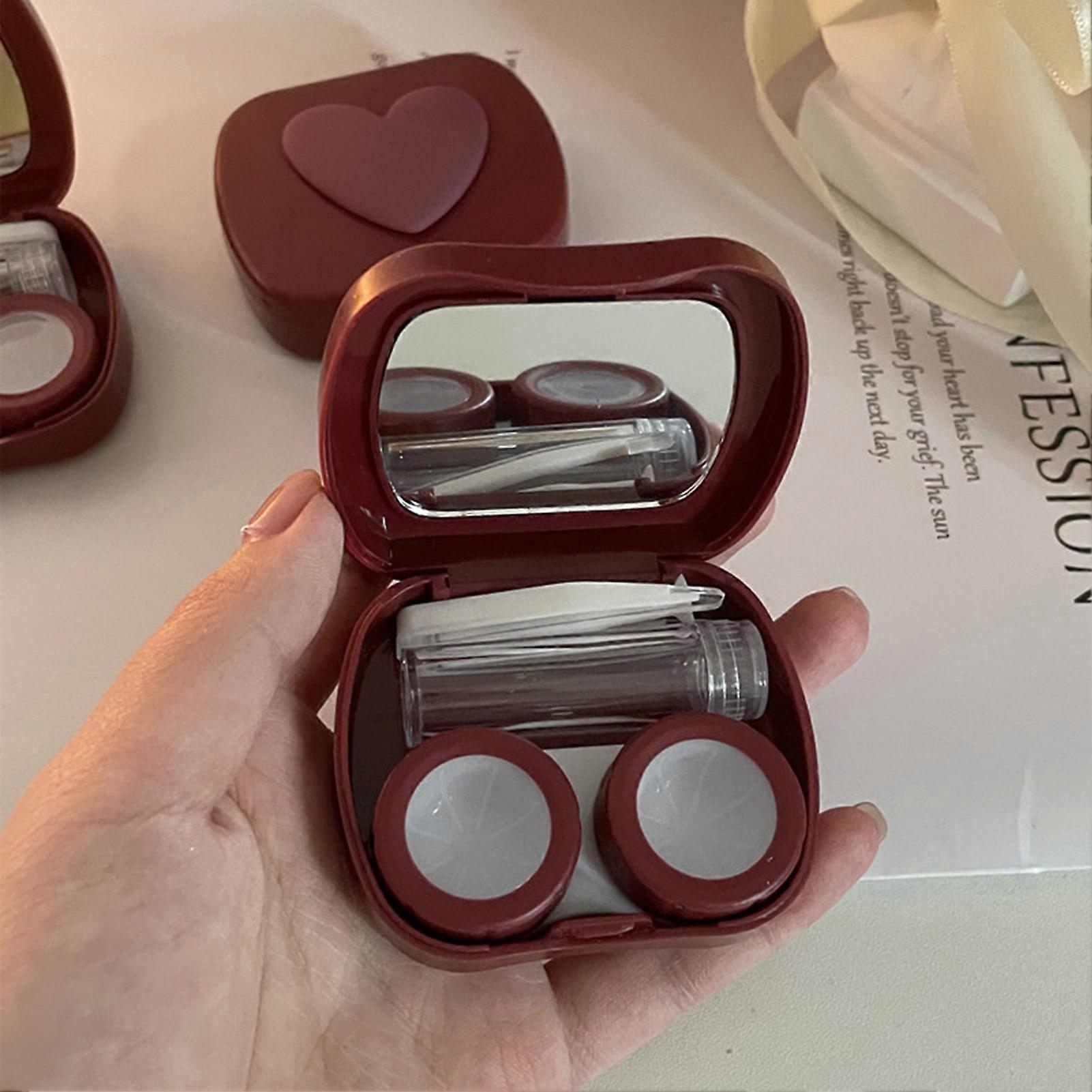Love Wine Red Companion Box Girl Heart Small Contact Lens Box Heart Case for School