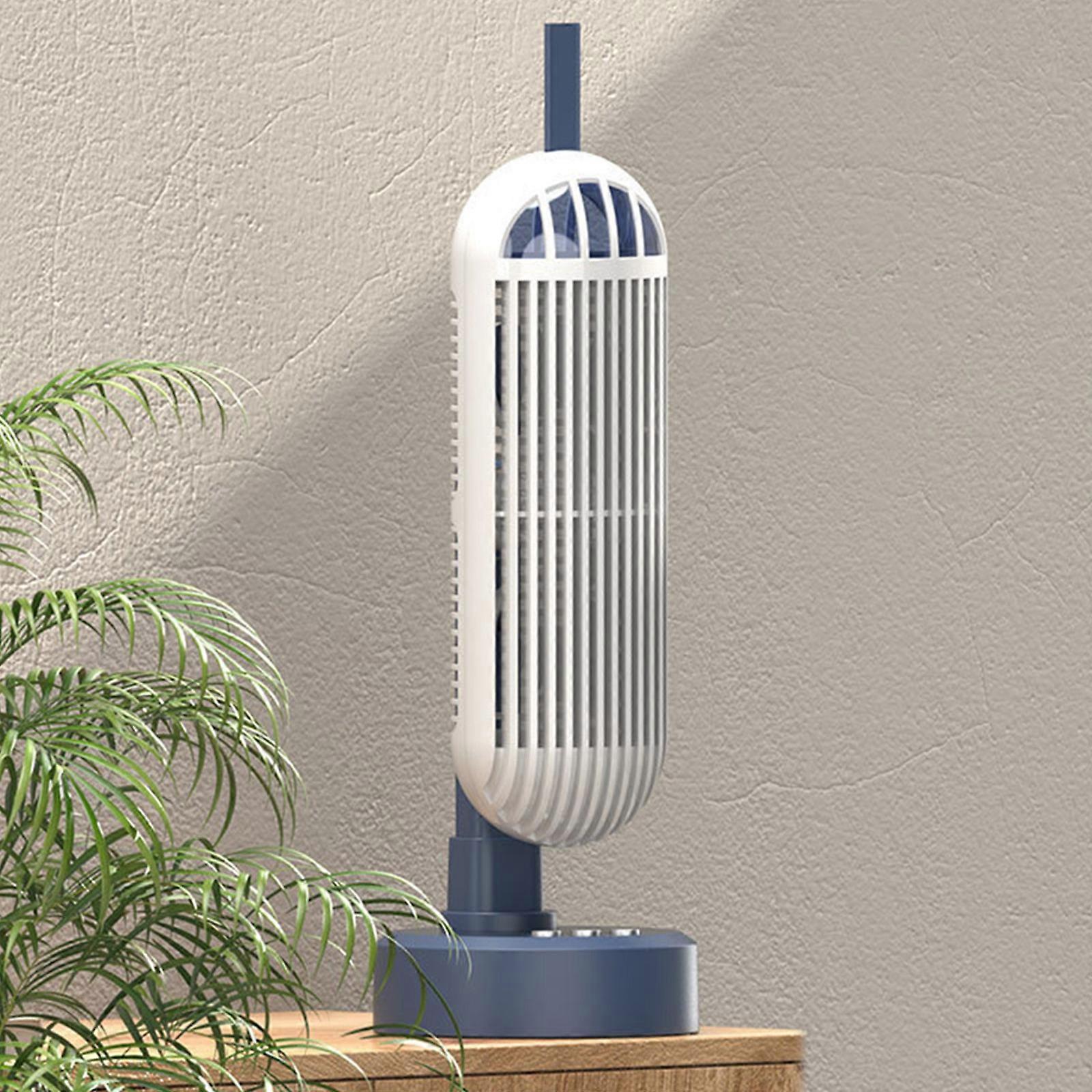 Dubbelkops torenventilator, opladen via USB, variabele rotatiehorizontaal en verticaal tafelblad, nachtlampje met drie versnellingen, dempende tafelventilator