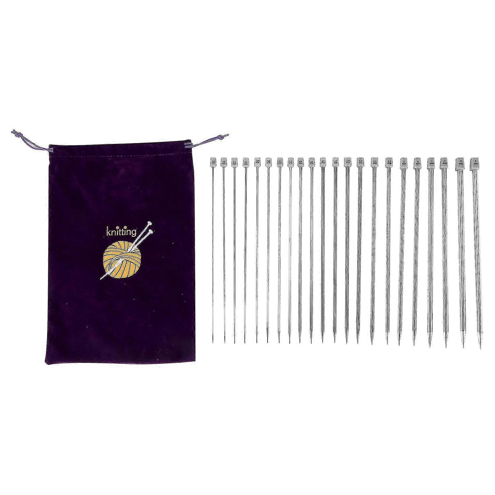 Knitting Needles, Straight Single Pointed Knitting Needles Kit, 22 Pcs Metal Short Knitting Pins An