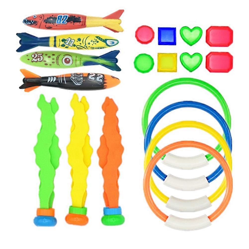 19 PCS Kids Summer Playing Swimming Pool Throwing Diving Toys Underwater Rings Diving Circle Set Pool Beach Toy