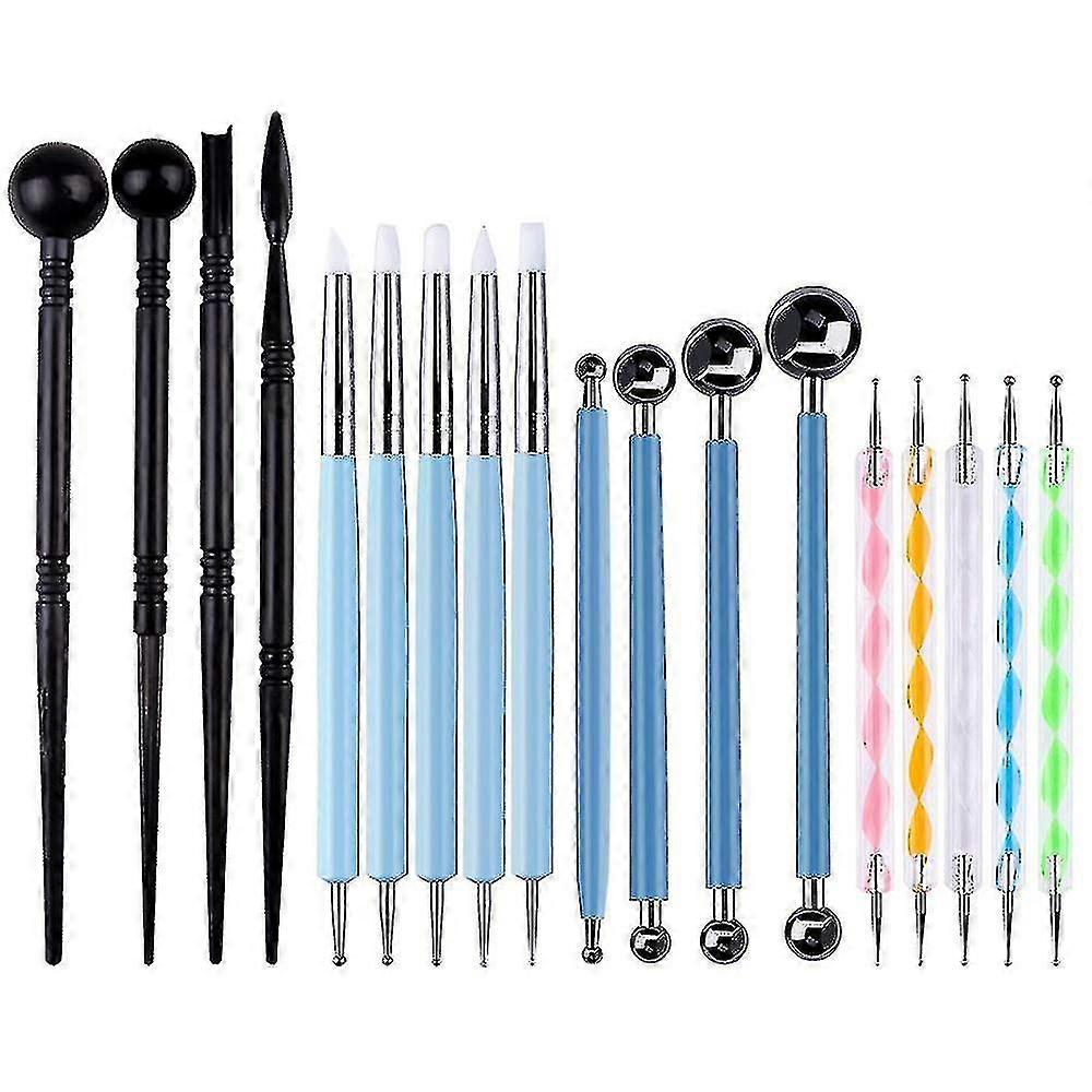 18pcs Polymer Modeling Clay Sculpting Tools, Dotting Tools, Ball Stylus, Rubber Tips, Ceramic Clay Indentation Tools