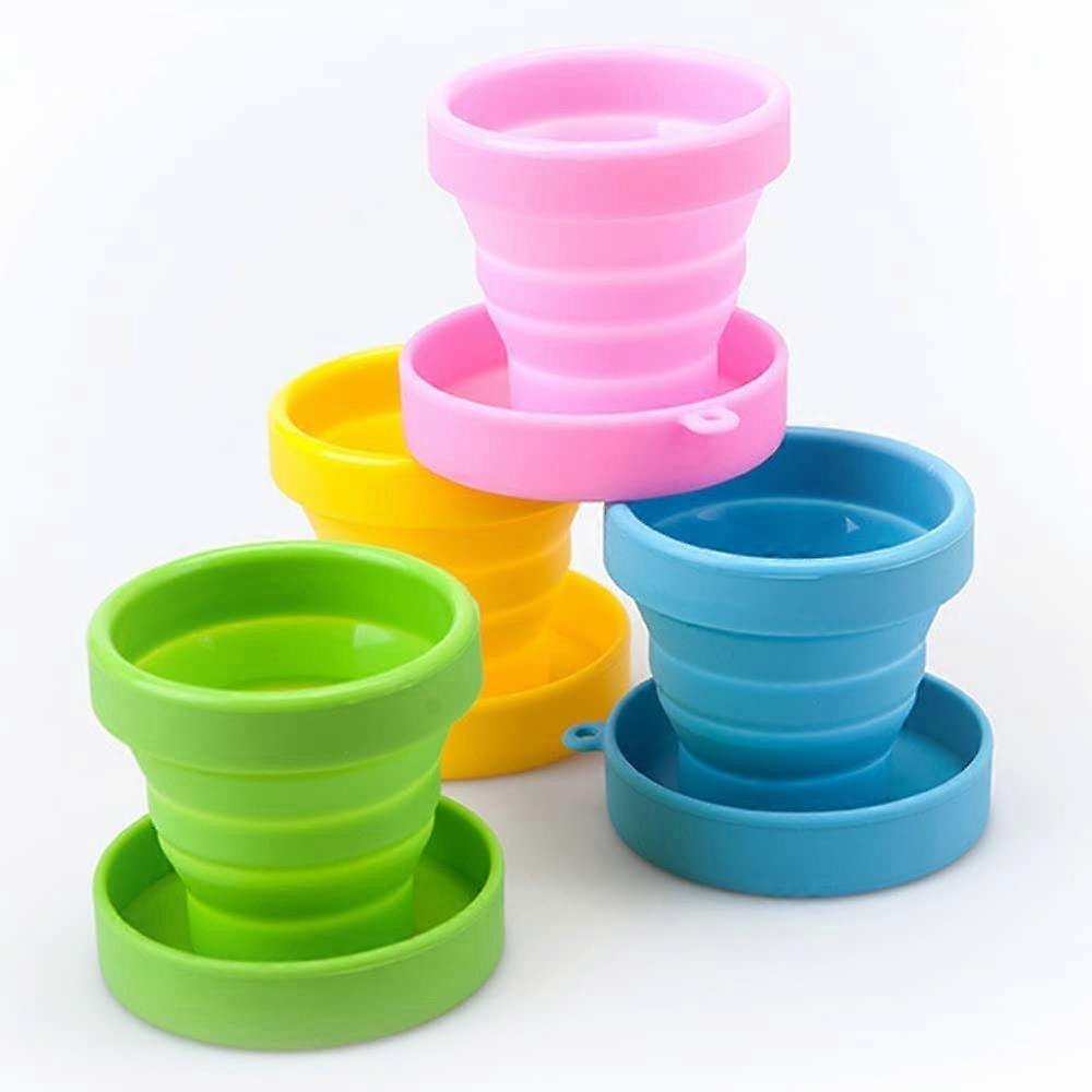Set of 4 Foldable Cups Silicone Camping Folding Cups Portable Foldable Silicone Cups with Plastic Sealing Lid Portable Cups Set for Picnic, Camping, O