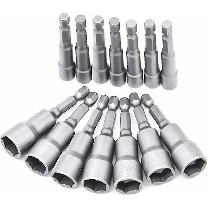 14 Pieces 6-19mm Screwdriver Socket Set - Bit Adapter, Hex for Nut Driver for Hand Drill, Electric Screwdriver, Socket Wrench