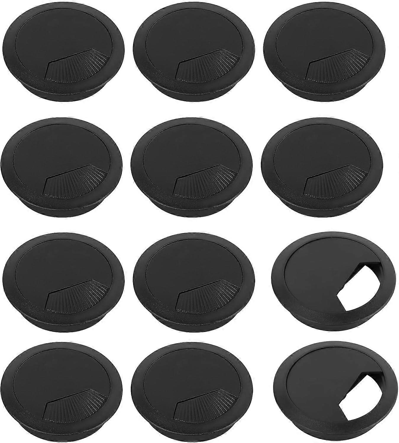 12PCS Cable Through Table, 60mm Cable Through, Plastic Table Cable Through Black Cable Through Table