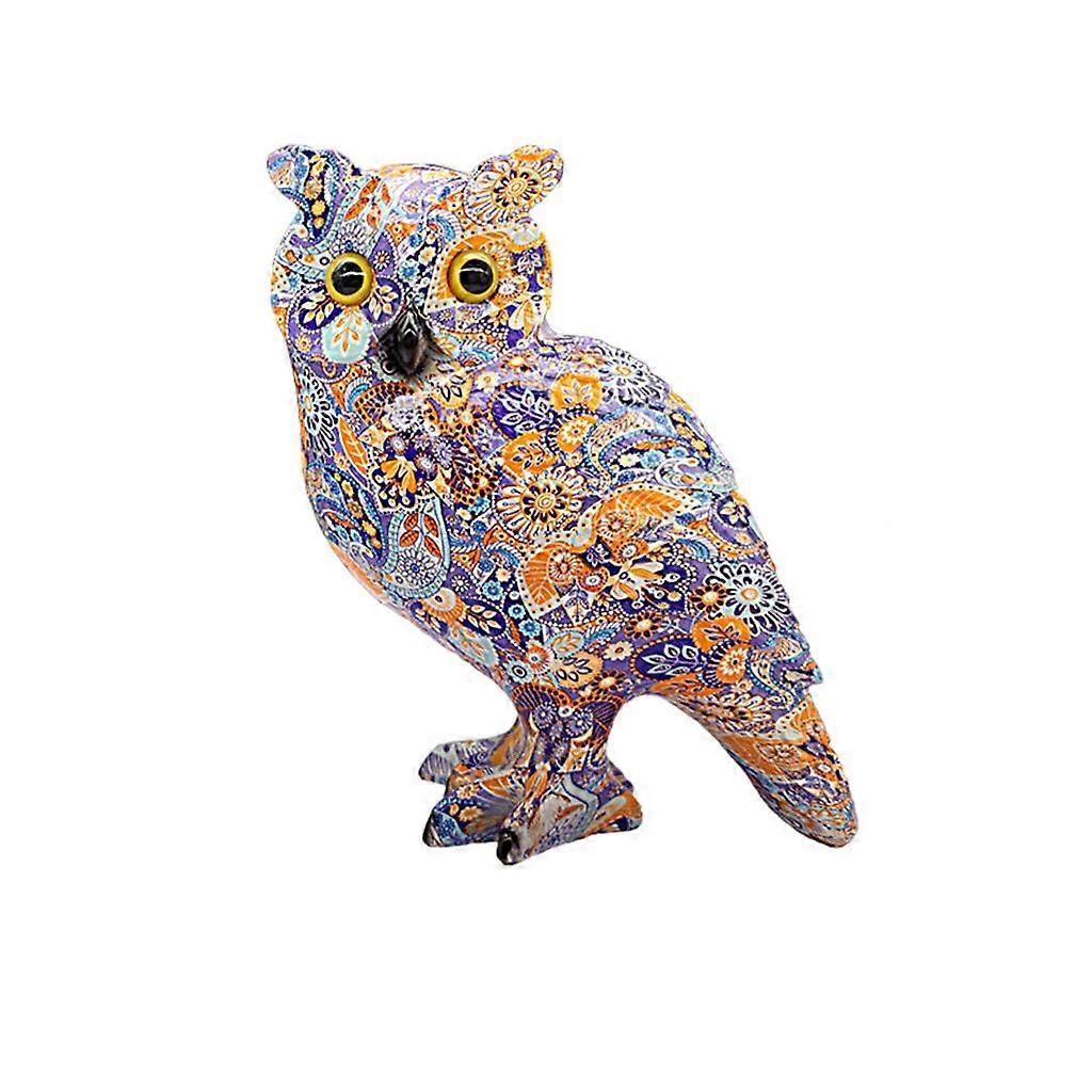 Owl Statue Shelf Tabletop Figurine Sculpture Home Decor Side Purple Colorful