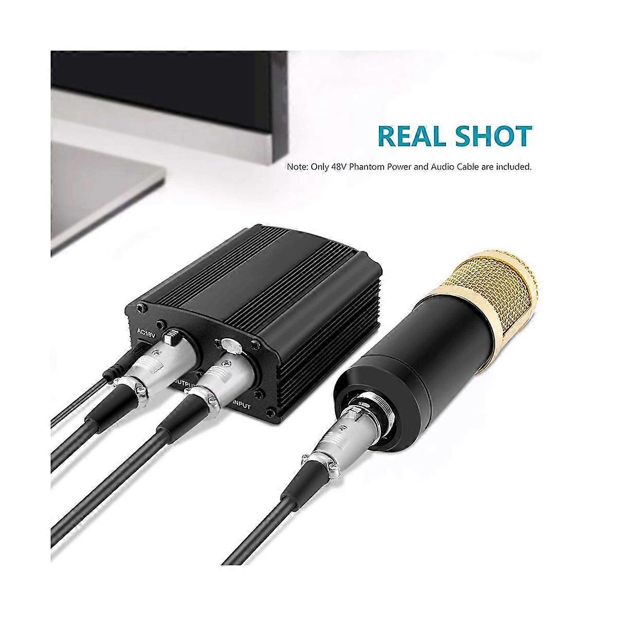 For 48V Phantom Power Bm 800 Microphone Supply with Adapter XLR Audio Cable for Any Music Recording