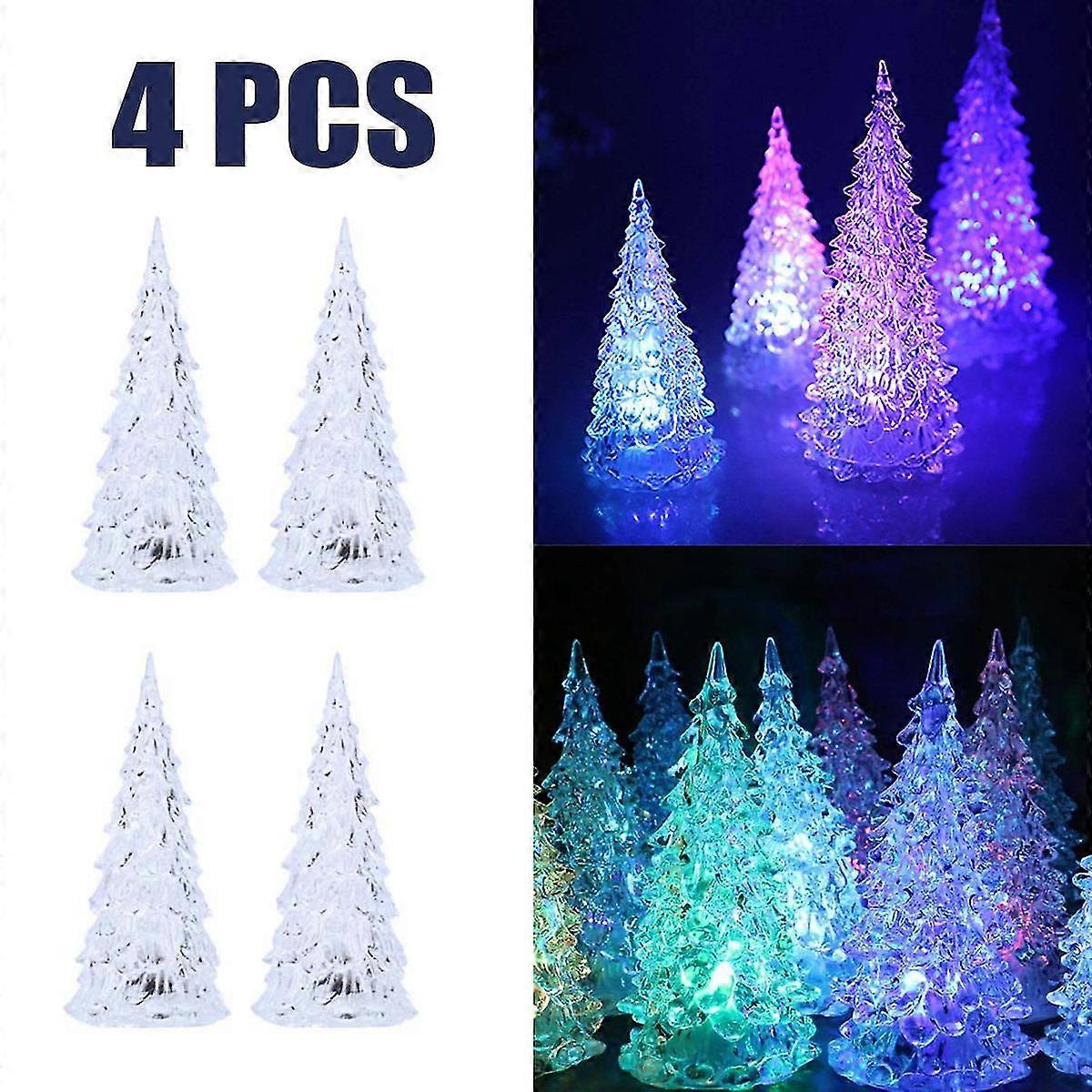 Add Sparkle To Your Holiday With 4pcs Led Colorful Lighted Acrylic Christmas Tree - Festive Table Decor