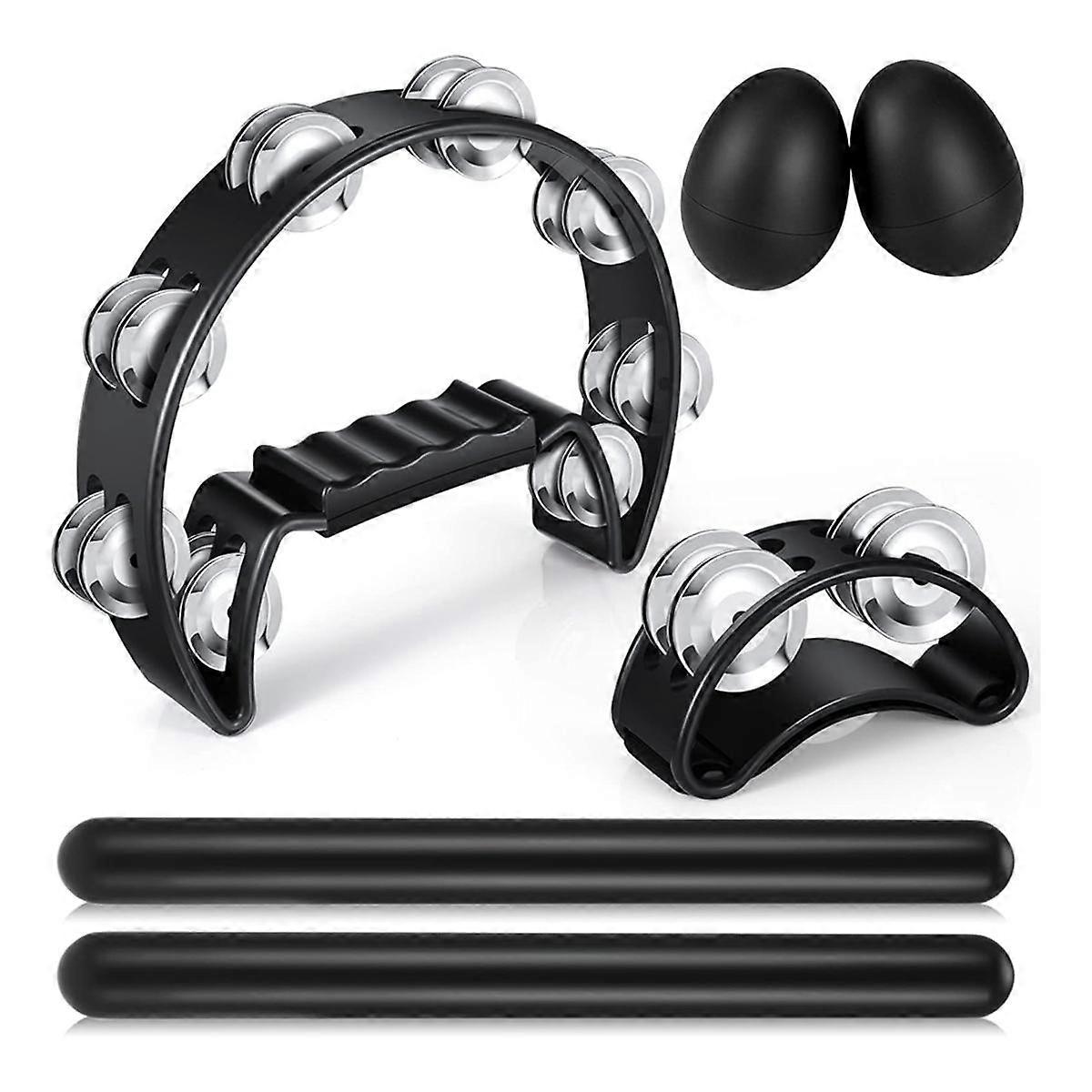 6 Pcs Tambourines, Hand Held Half Moon Tambourine with Rhythm Sticks Egg Shakers Musical Percussion