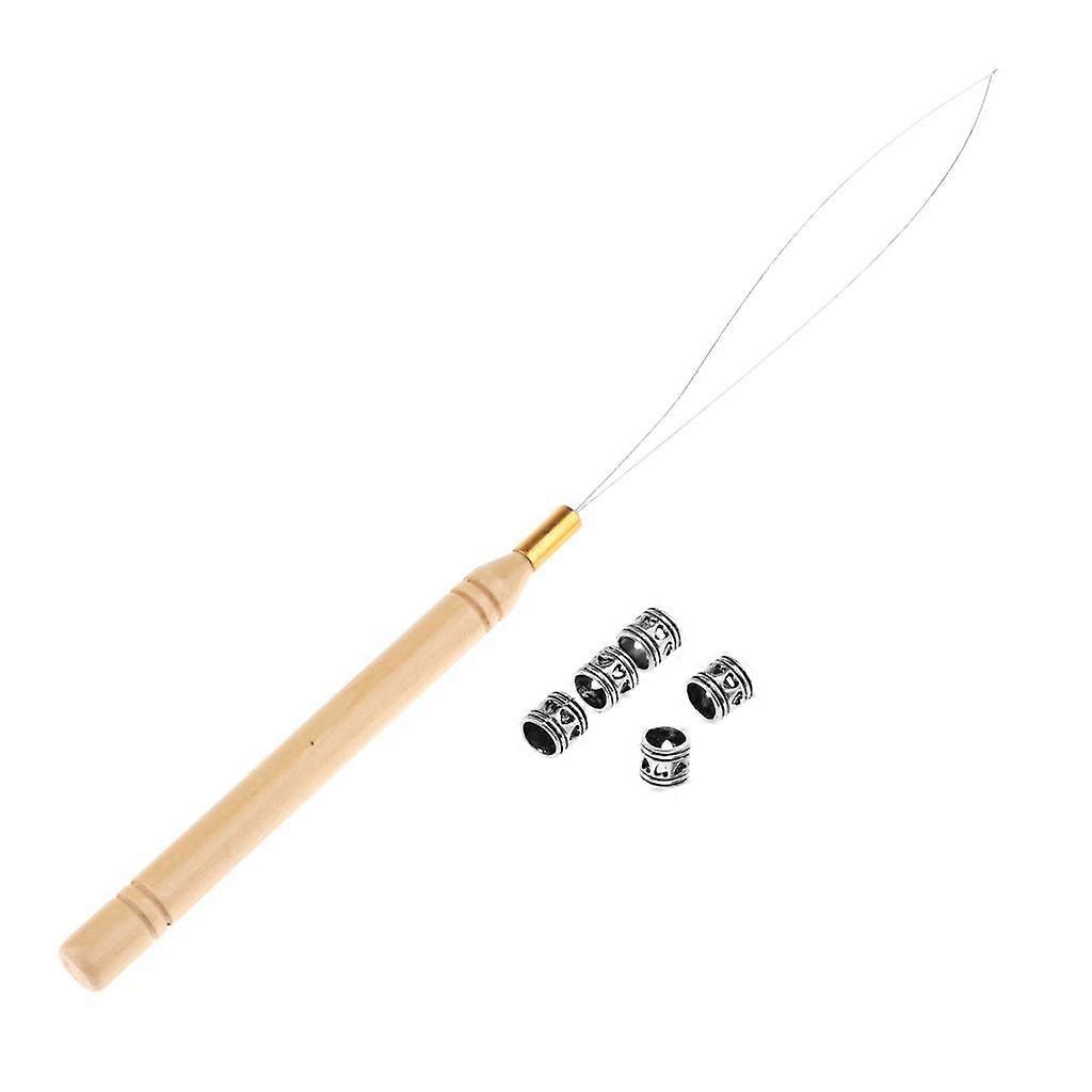 2x5Pcs Hair Braid Bead Hair Extensions Decoration + Wire Pulling Hook Tool 05