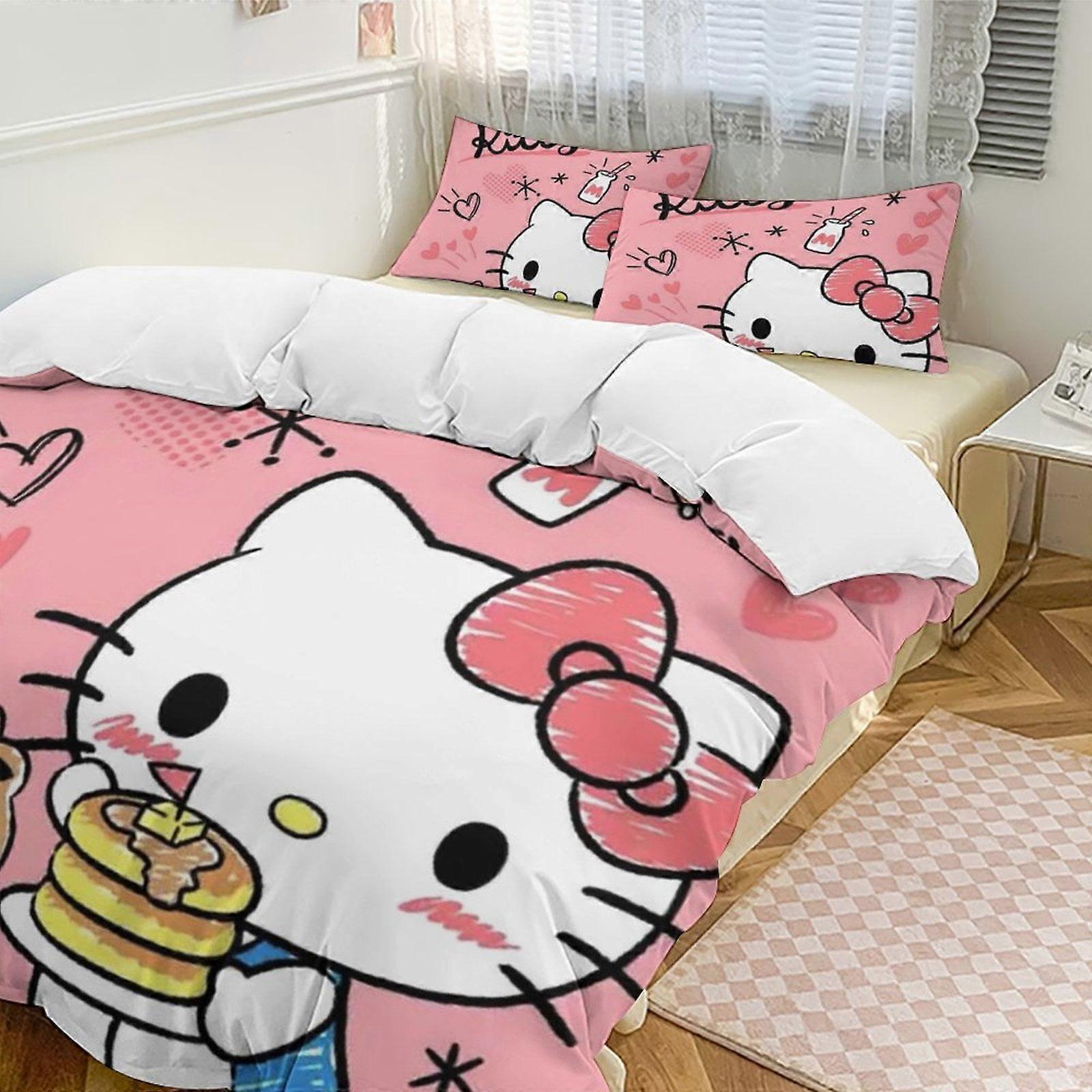 Zm268 Hello Kitty 3-Piece Twin Bed Set - Includes 1 Single Comforter And 2 Pillowcases Bedding - Fade Resistant Microfiber - Hello Kitty Lc268