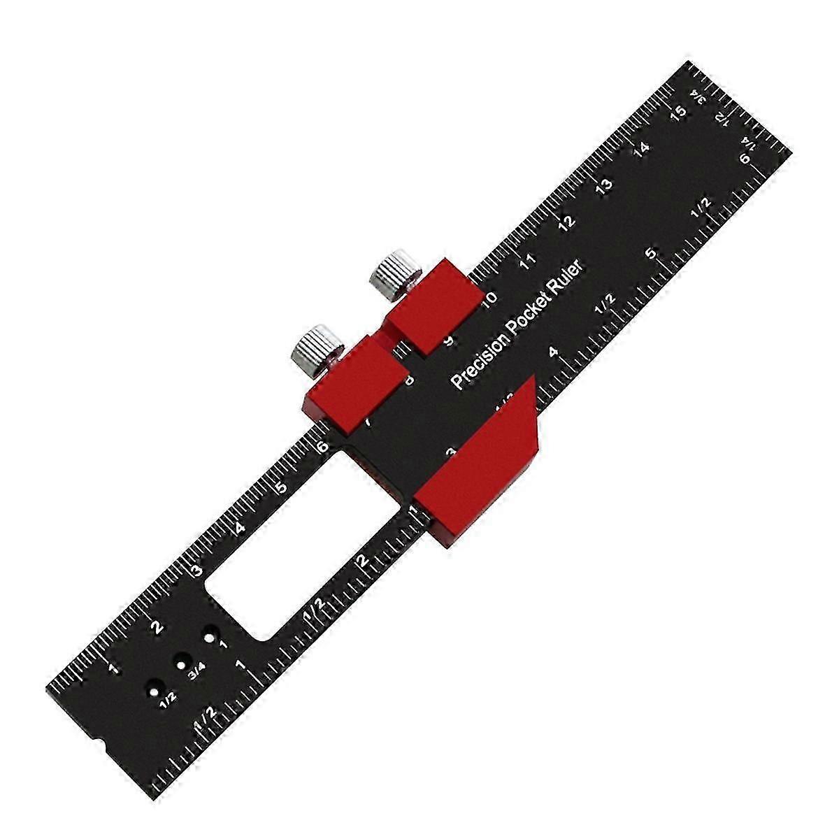 Woodworking Precision Pocket Ruler Aluminum Alloy Slide Ruler Inch & Metric T-Type Scribing Ruler Square Layout 160mm