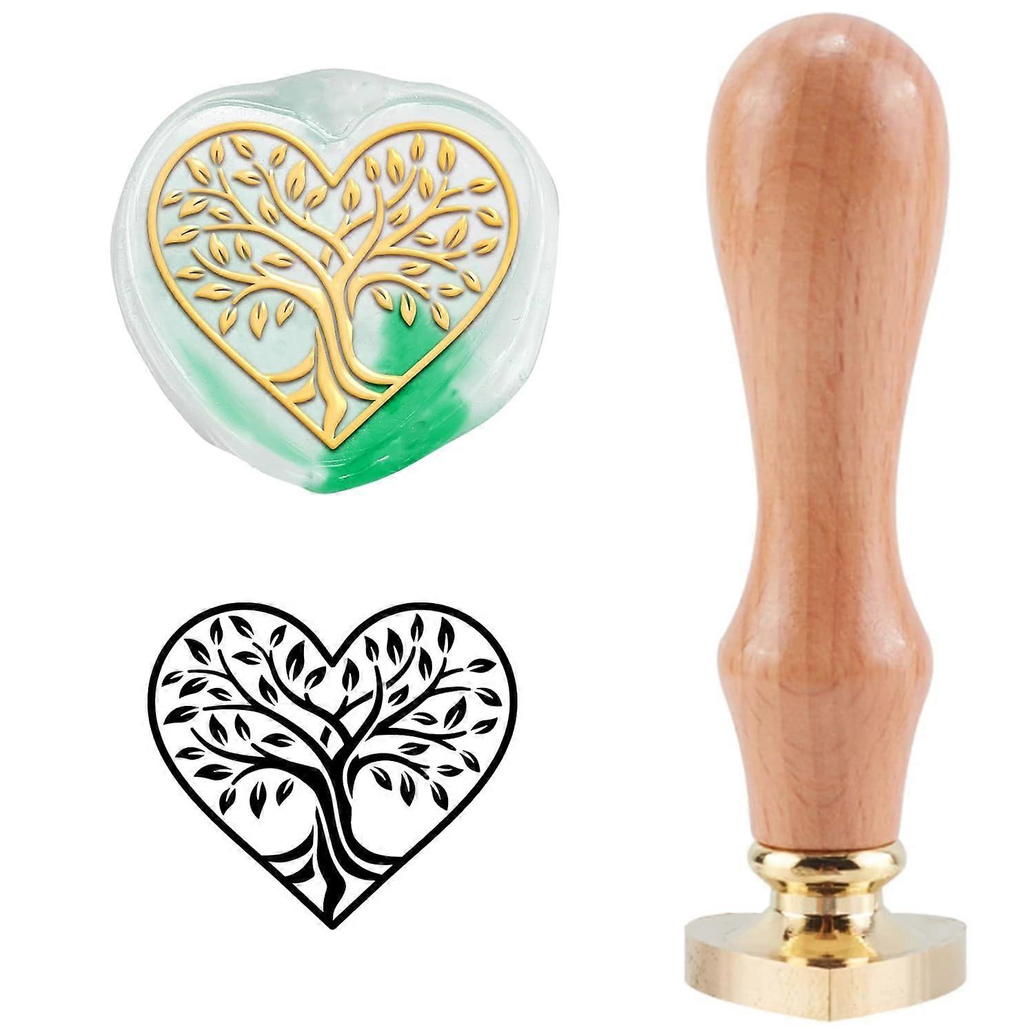 Tree of Life Wax Seal Stamp Valentines Day Vintage Sealing Wax Stamps Heart Love Shape Removable Brass Sealing Head Wood Handle with Wooden Handle for