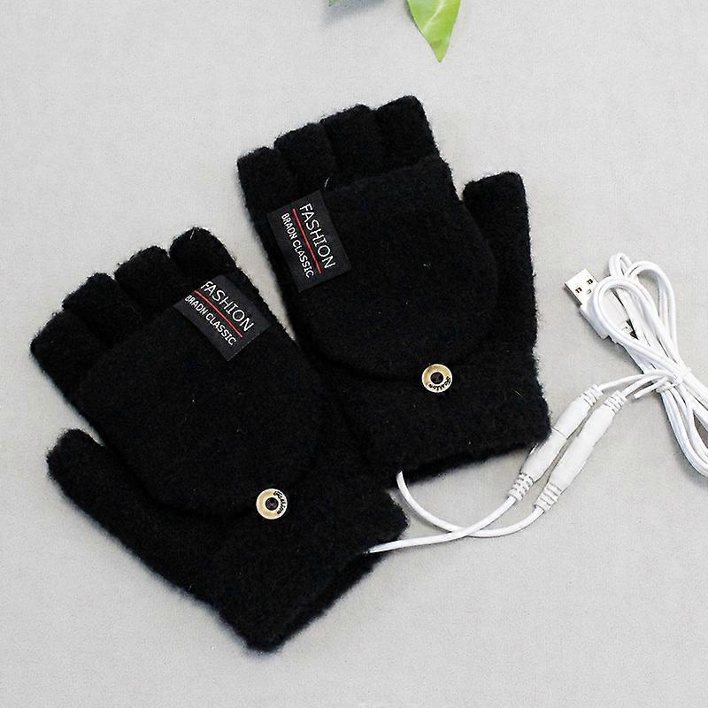 USB Heated Gloves for Women and Men Winter Hand Mitten Warm Laptop Gloves (Black), Full and Half Heated Fingerless Heated Hand Warmers