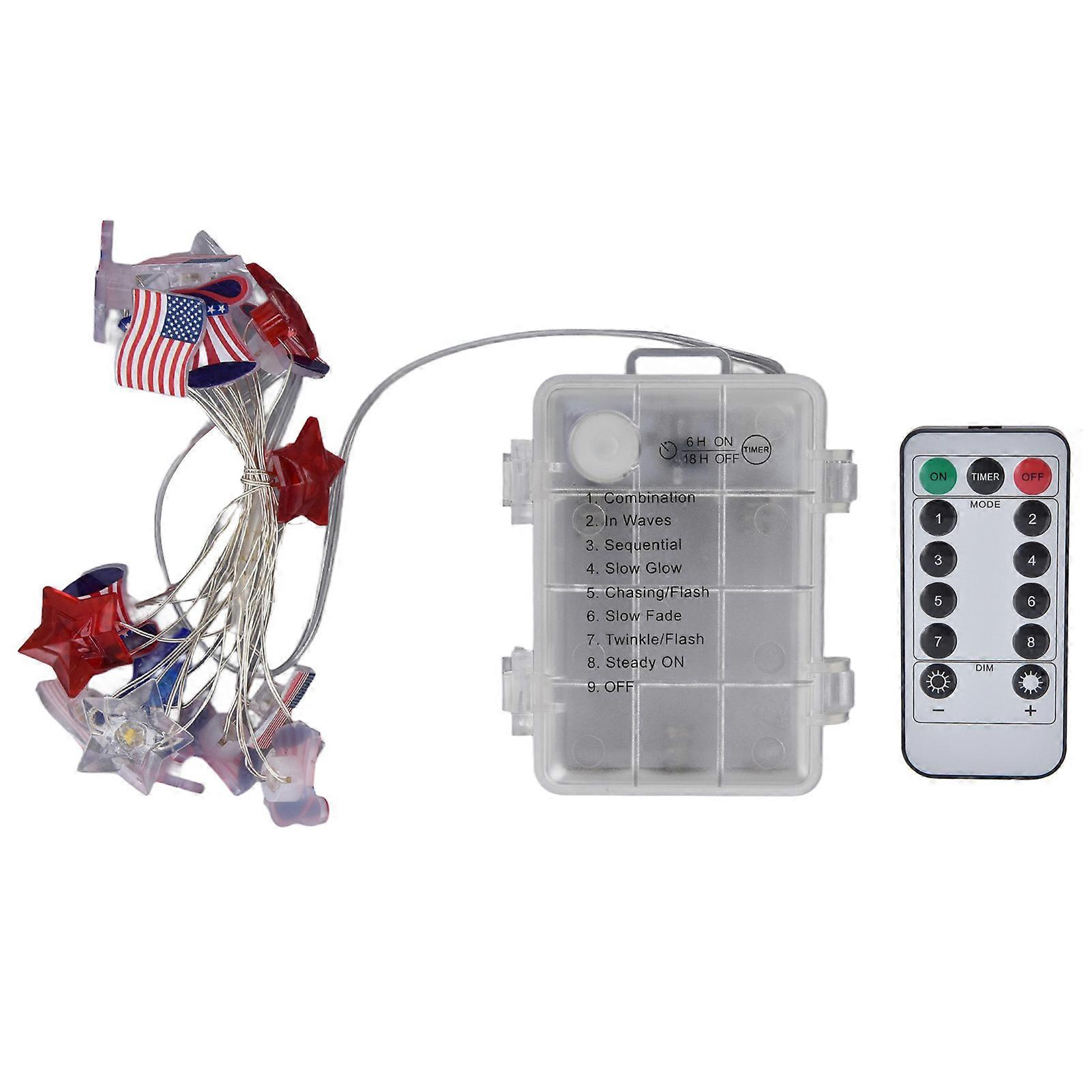 Independence Day Light String Wireless Fernbedienung IP44 Wasserdichte Timing-Funktion LED Amerikanische Flagge Lichterketten5 Meter 50 Lichter