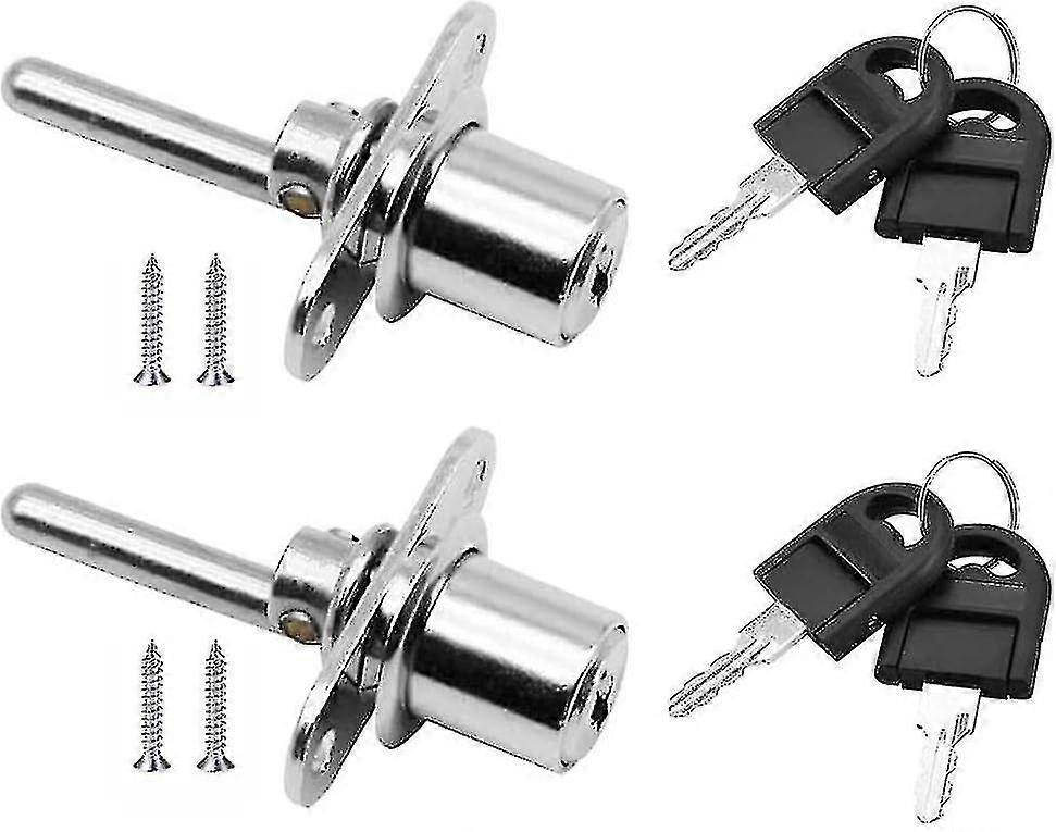 2 Pieces Door LockDrawer with Key for Furniture Piston Lock for Filing Cabinet Cabinet Showcase, Diameter 16mm, Length 61mm (Silver)