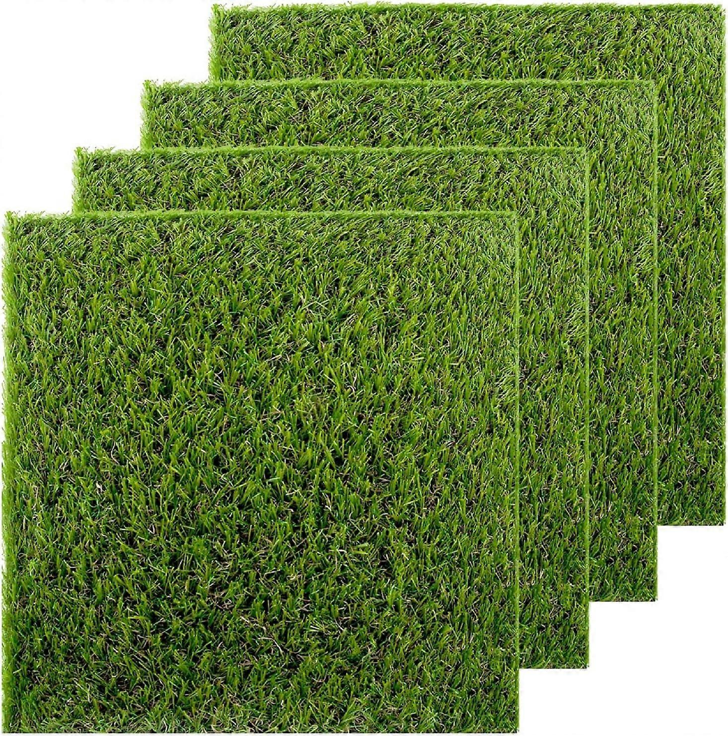 Artificial Grass Turf Patch Tiles, 4 Pcs 12 x 12 Synthetic Grass Square Mats DIY Grass Decoration