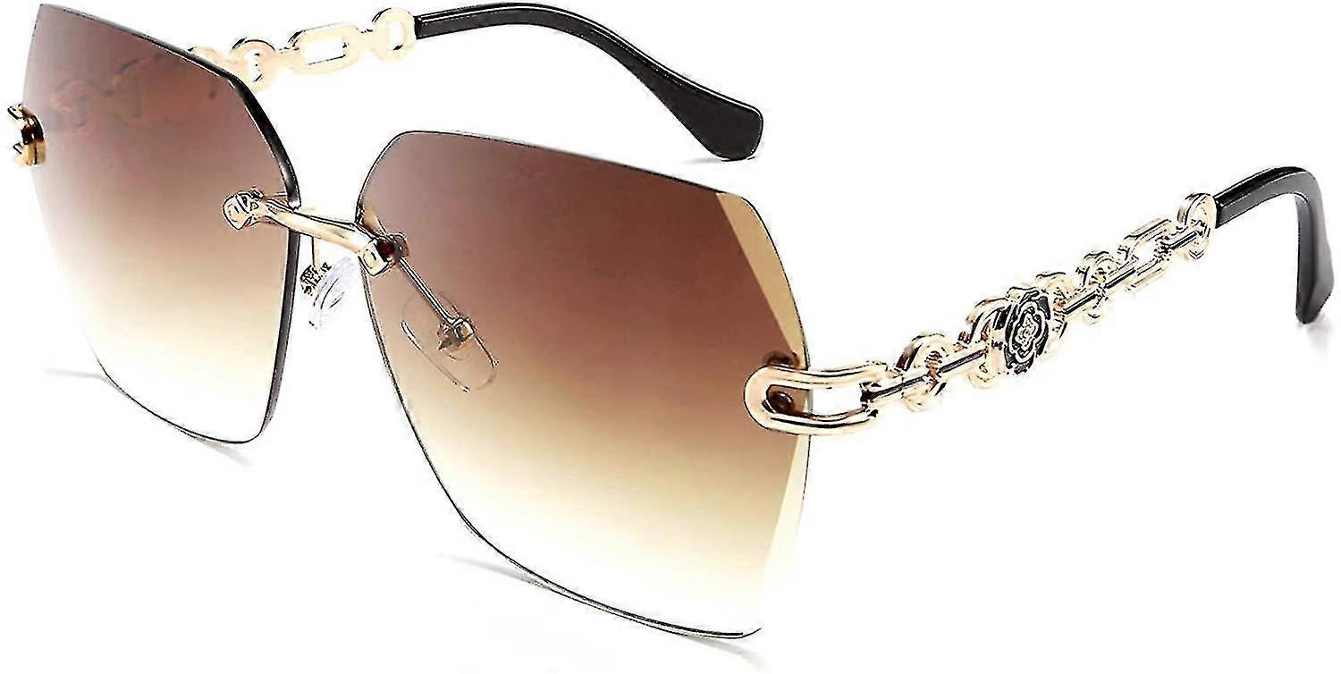 Κλασικά γυαλιά ηλίου rimless γυναίκες μέταλλο πλαίσιο διαμάντι κοπής φακό γυαλιά ηλίου