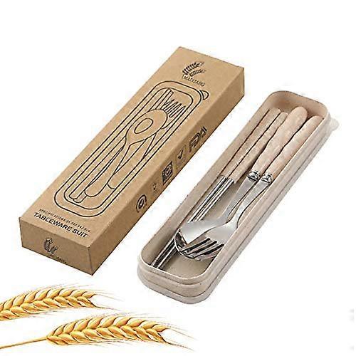 Stainless steel wheat straw tableware 3-piece set, portable reusable fork spoon chopsticks