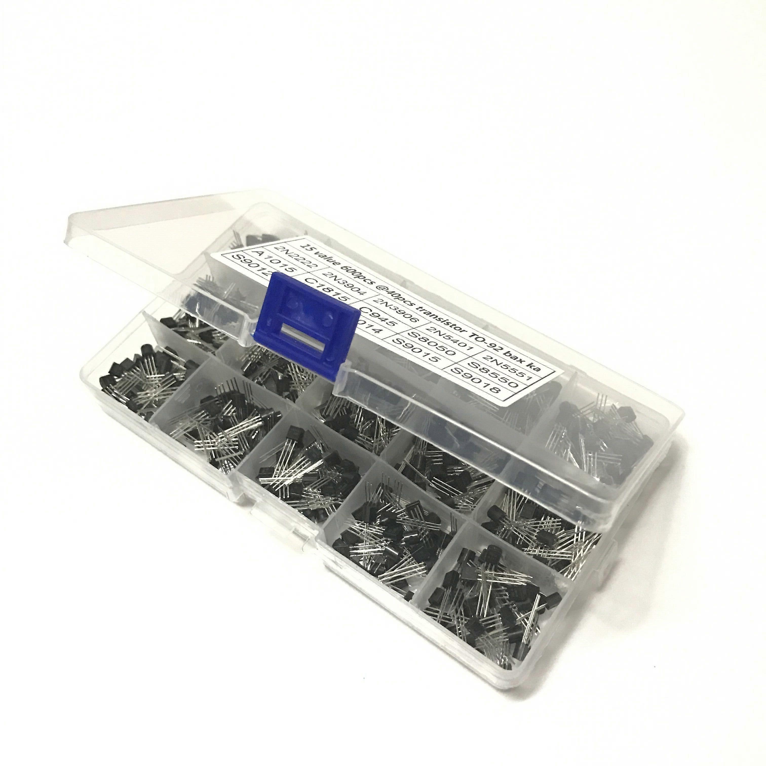 600pcs Electronic Components Sample Box - Includes In Line Transistor NPN and PNP 2N2222-S9018 for Easy Circuit Building