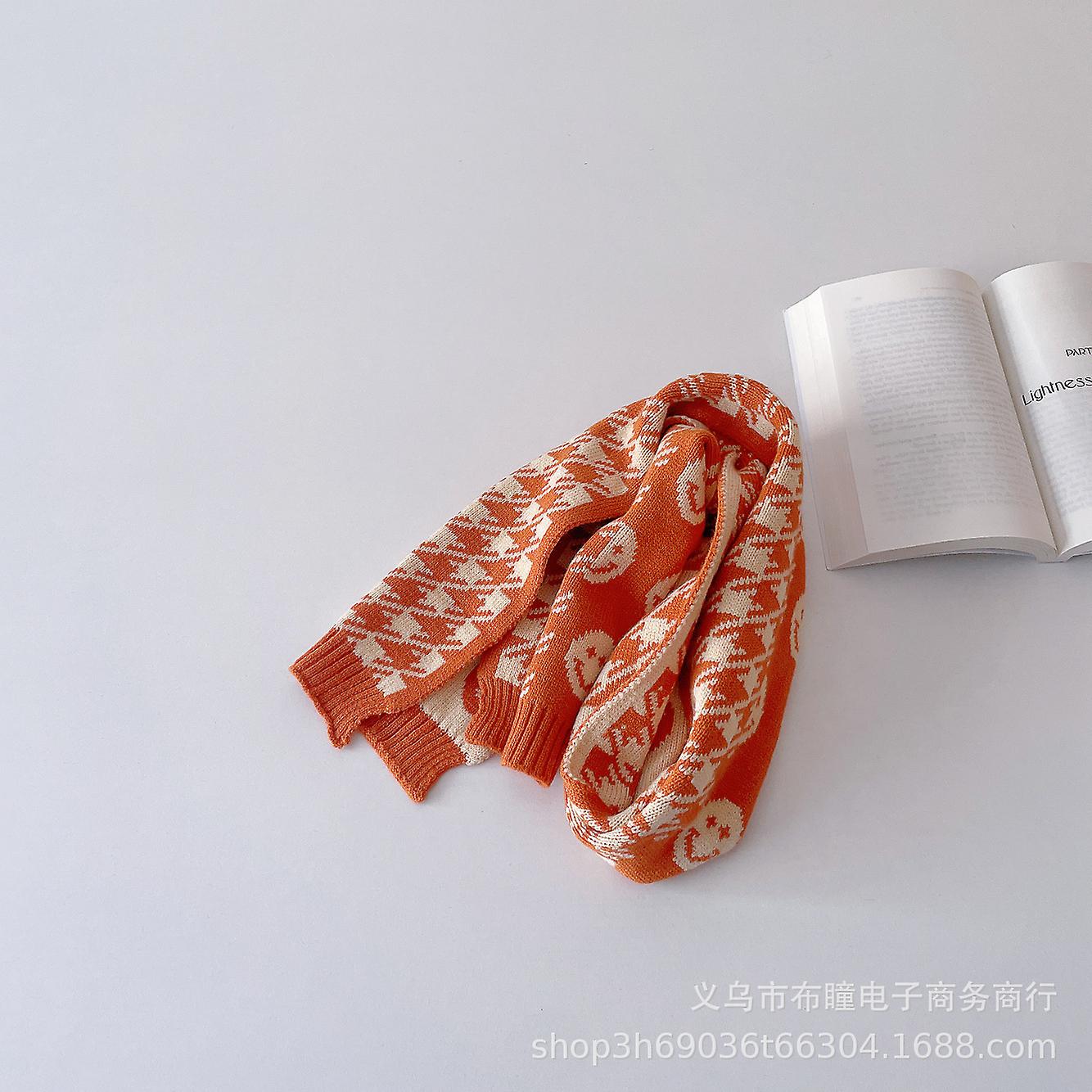 Personalized Children's Soft Skin Friendly Knitting Diamond Lattice Stitching Smiley Face Warm Wool Scarf
