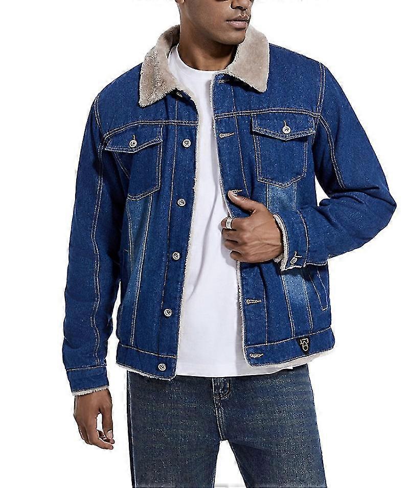 Jacketed Plush Casual Men's Denim Jacket