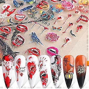 ZOPJUMA 5 Stück Halloween 3D Nagelsticker – Selbstklebende Nail Art Aufkleber Für Gruselige Designs