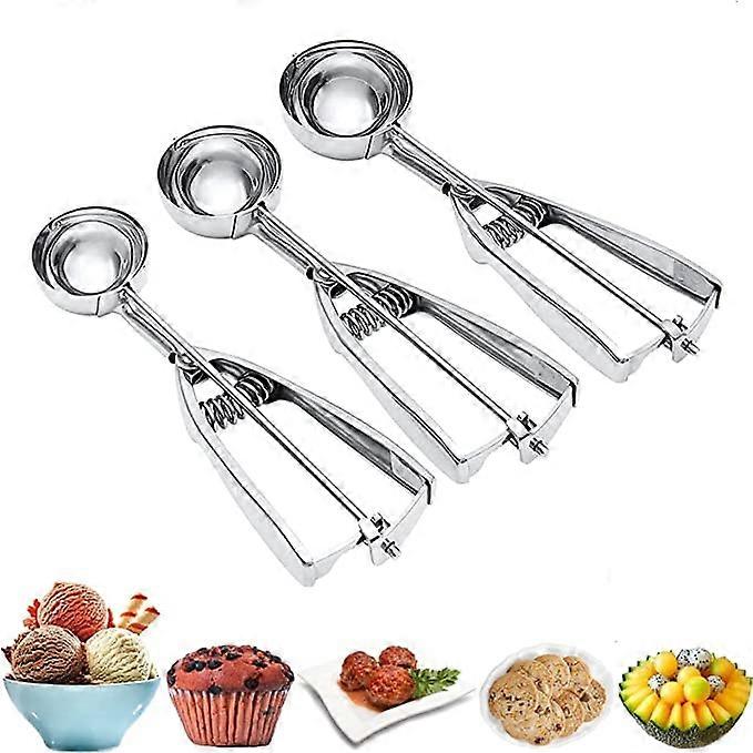 3Pcs Ice Cream Scoop,Cookie Scoop Set, Stainless Steel Ice Cream Scooper with Trigger Release