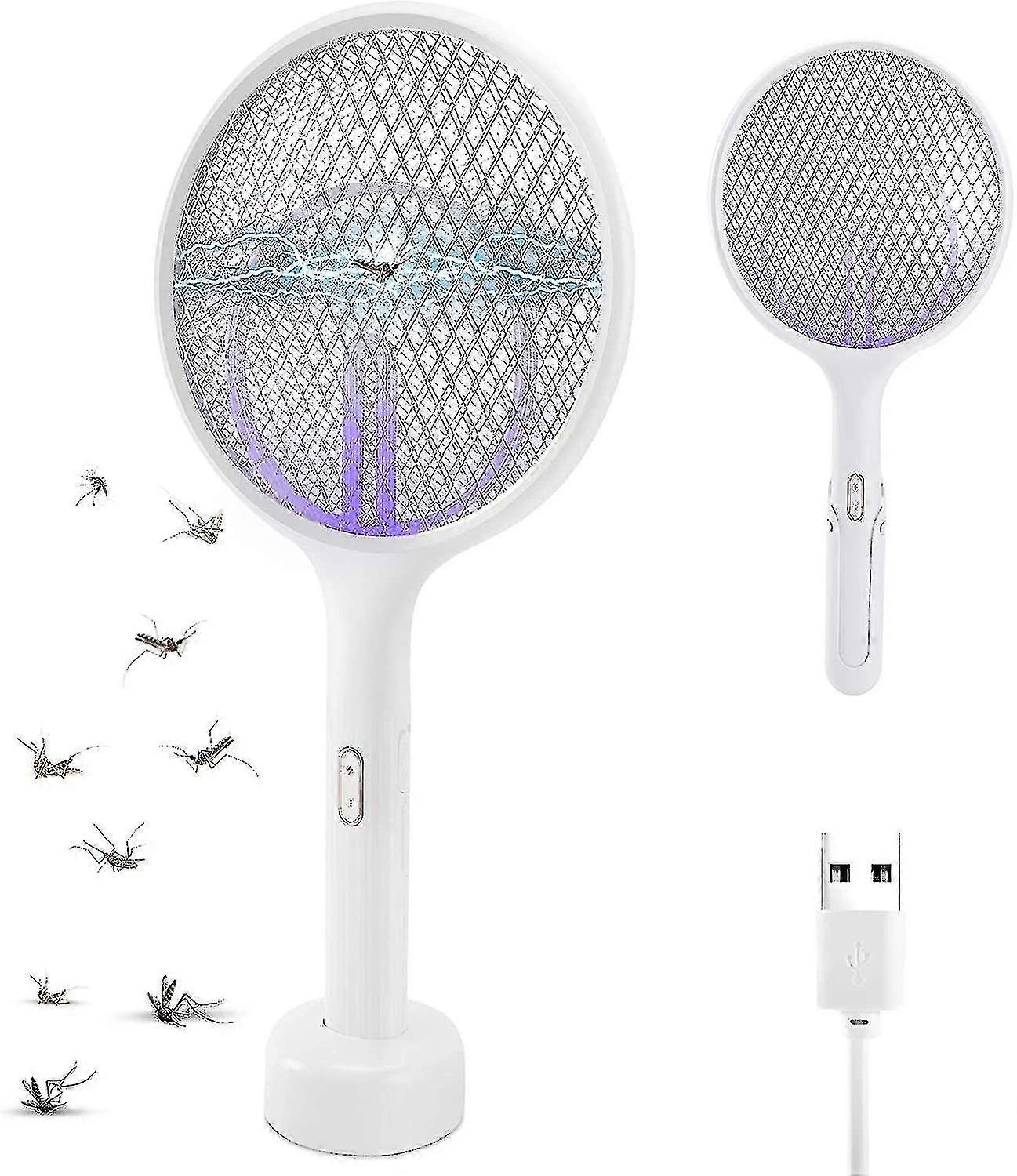 Electric Fly Swatter Racket 1 Pack, 3 In 1 Mosquito Zapper Killer Lamp & Racquet, Usb Rechargeable Fly Zapper Indoor Killer For Home And Outdoor Power