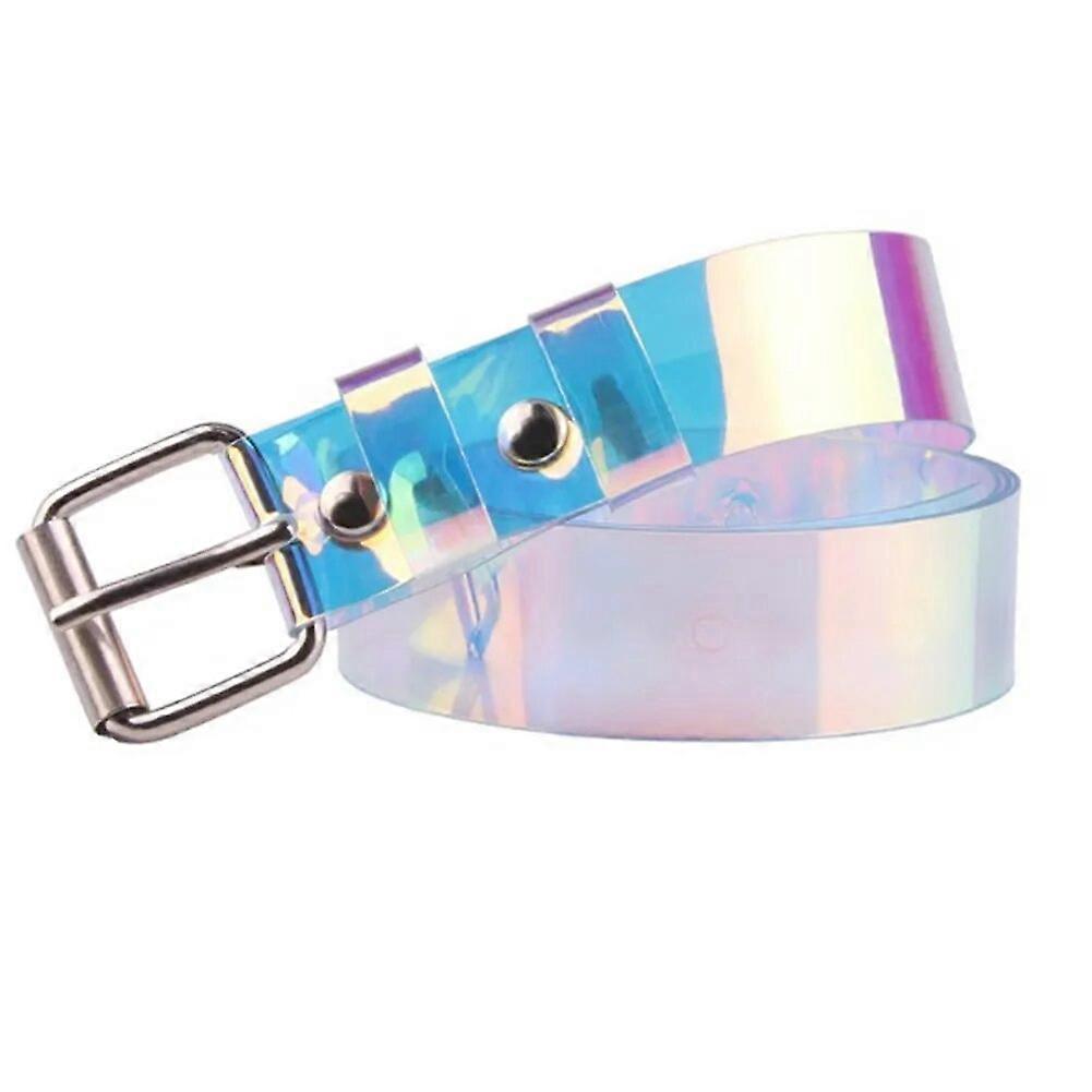 Transparent Laser Rainbow Women Belt Clear Pin Buckle Wide Waist Bands Ladies Invisible Punk Waist Belt 90/100/110/120 Cm