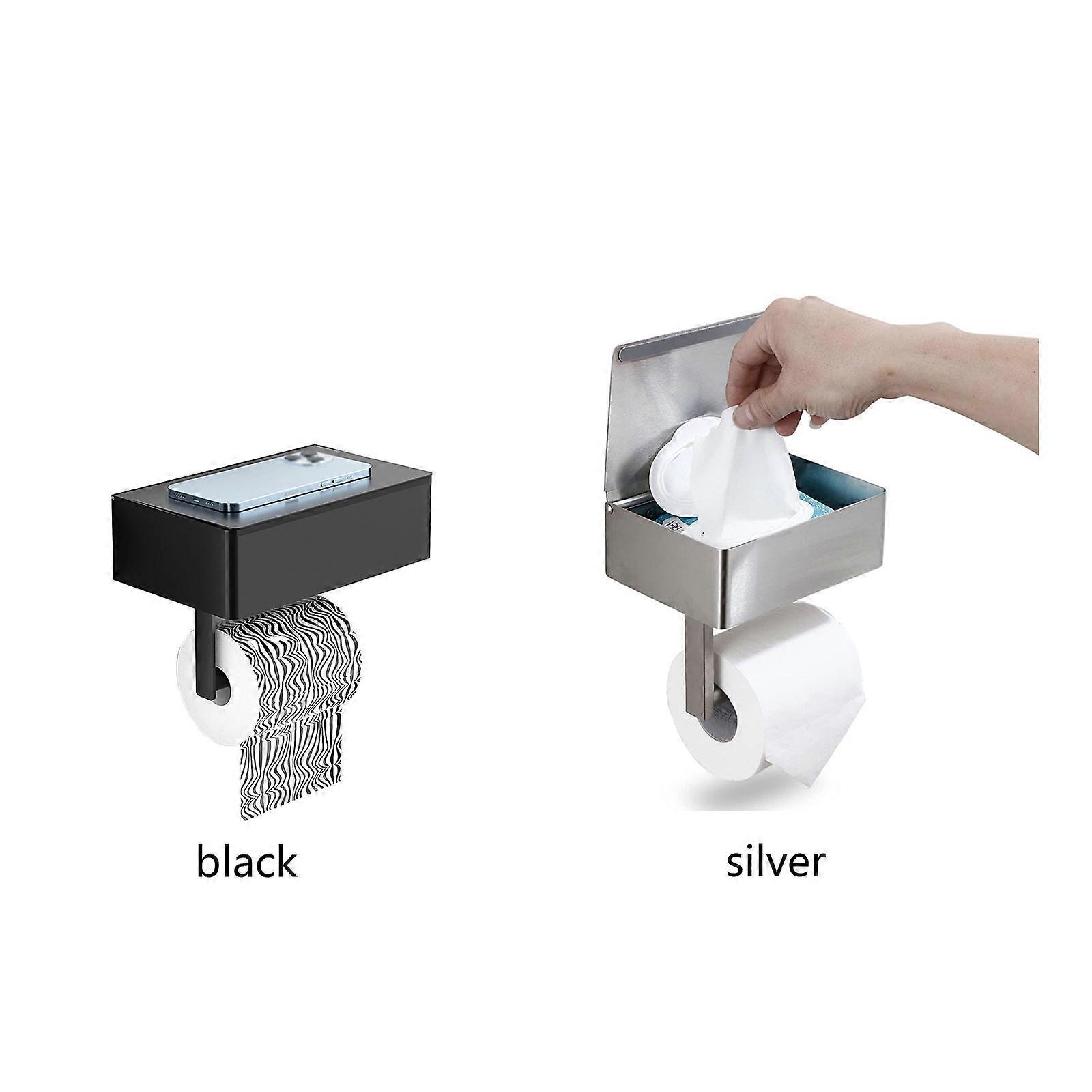 Toilet Paper Holder With Mobile Phone Storage Shelf Holders Wall Mounted Rack