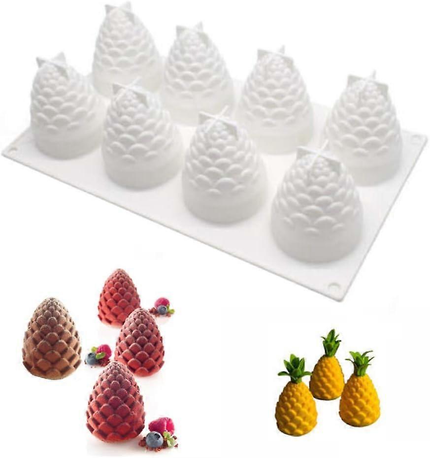 8-Cavity Silicone Cake Molud, 3D Silicone Baking Mould for Cupcake Pastry Dessert Mousse-Pine Cone Shape